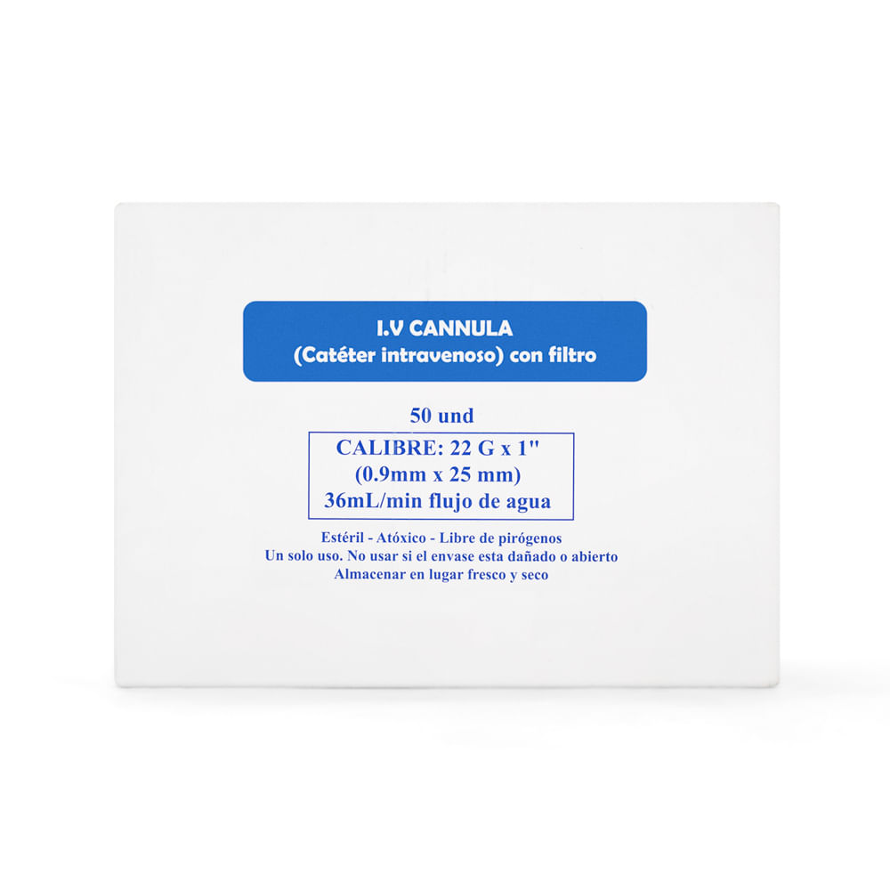 Catéter Intravenoso I.V Periférico 22 G X 1"" CAJA 50 UND