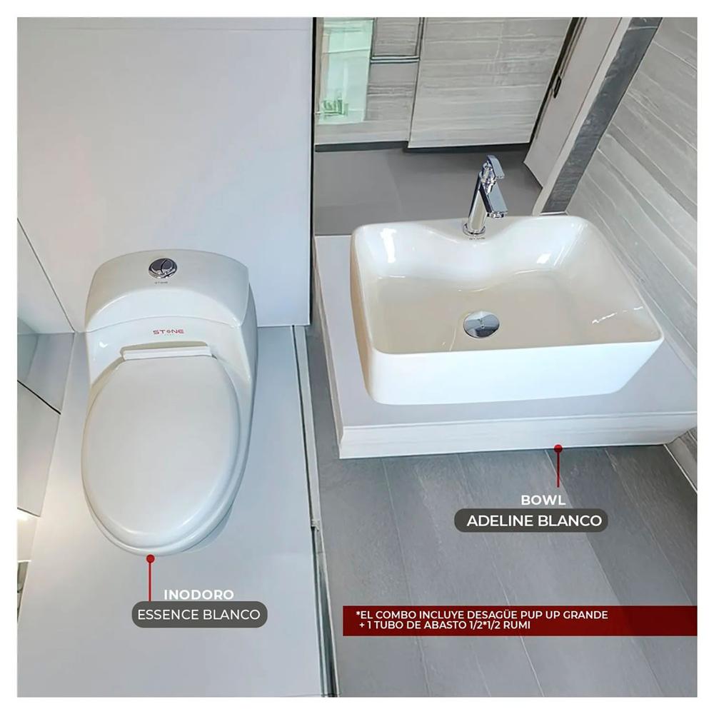 Combo De Inodoro One Piece Essence + Bowl Adeline Blanco  - 