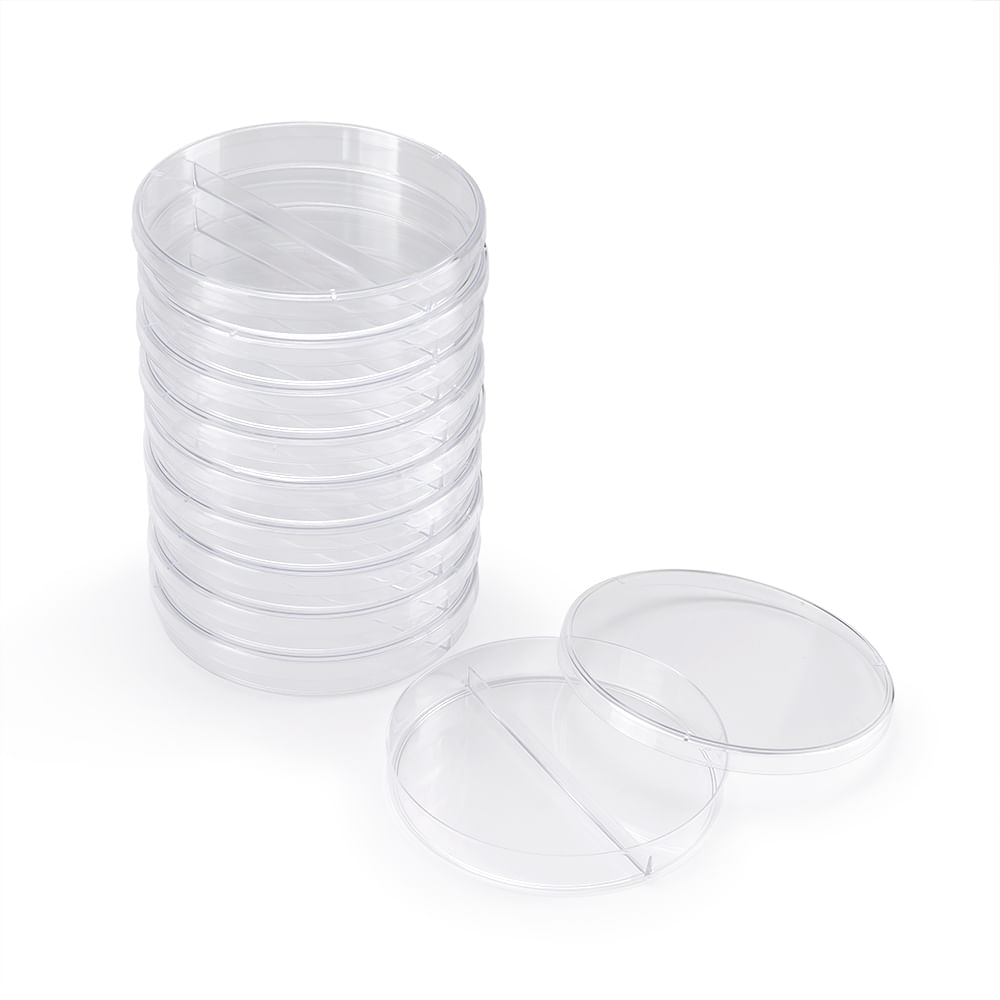 Placas Petri De Plástico De 90 X 15 MM 2 Divisiones Bolsa 10 UND