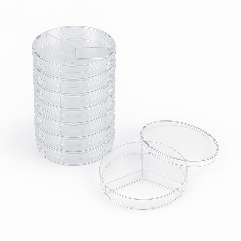 Placas Petri De Plástico De 90 X 15 MM 3 Divisiones Bolsa 10 UND