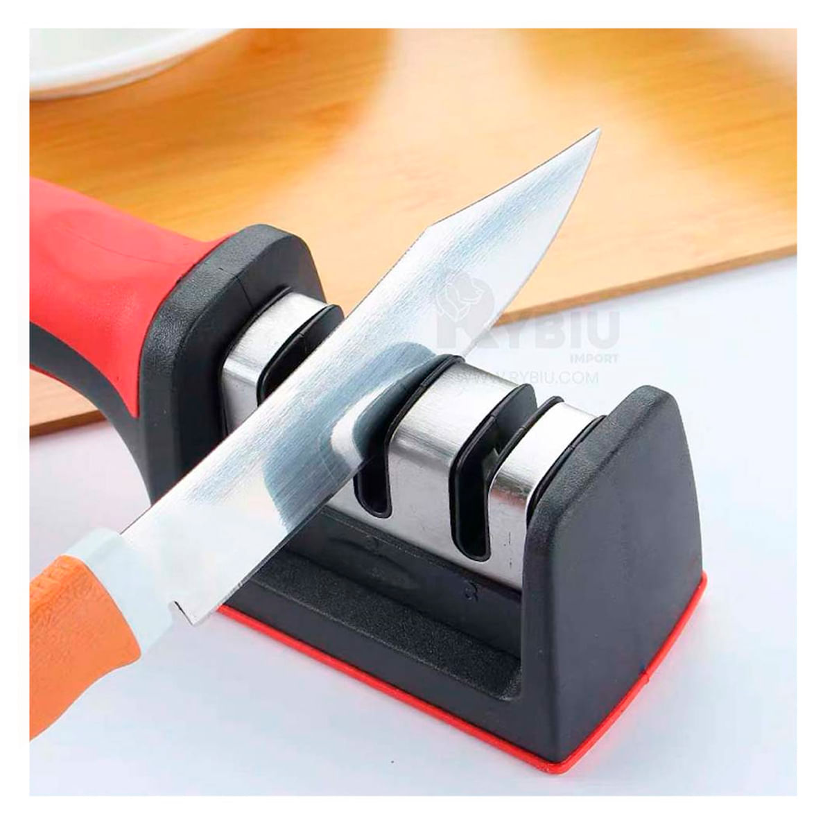 Afilador de Cuchillo Triple Fase Rojo Y+Papel de Regalo