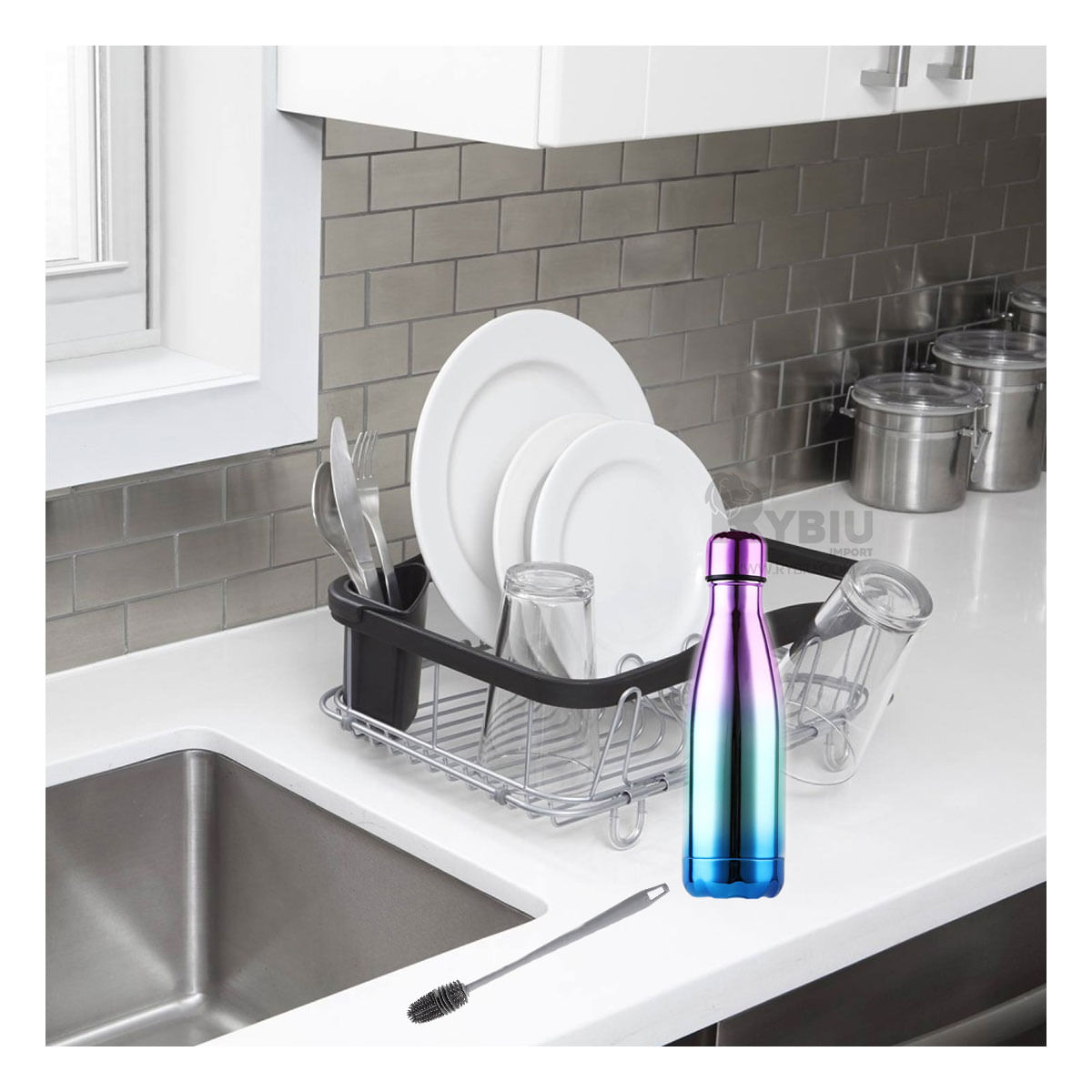 Cepillo de Silicona para Limpieza Botellas en Color Plomo