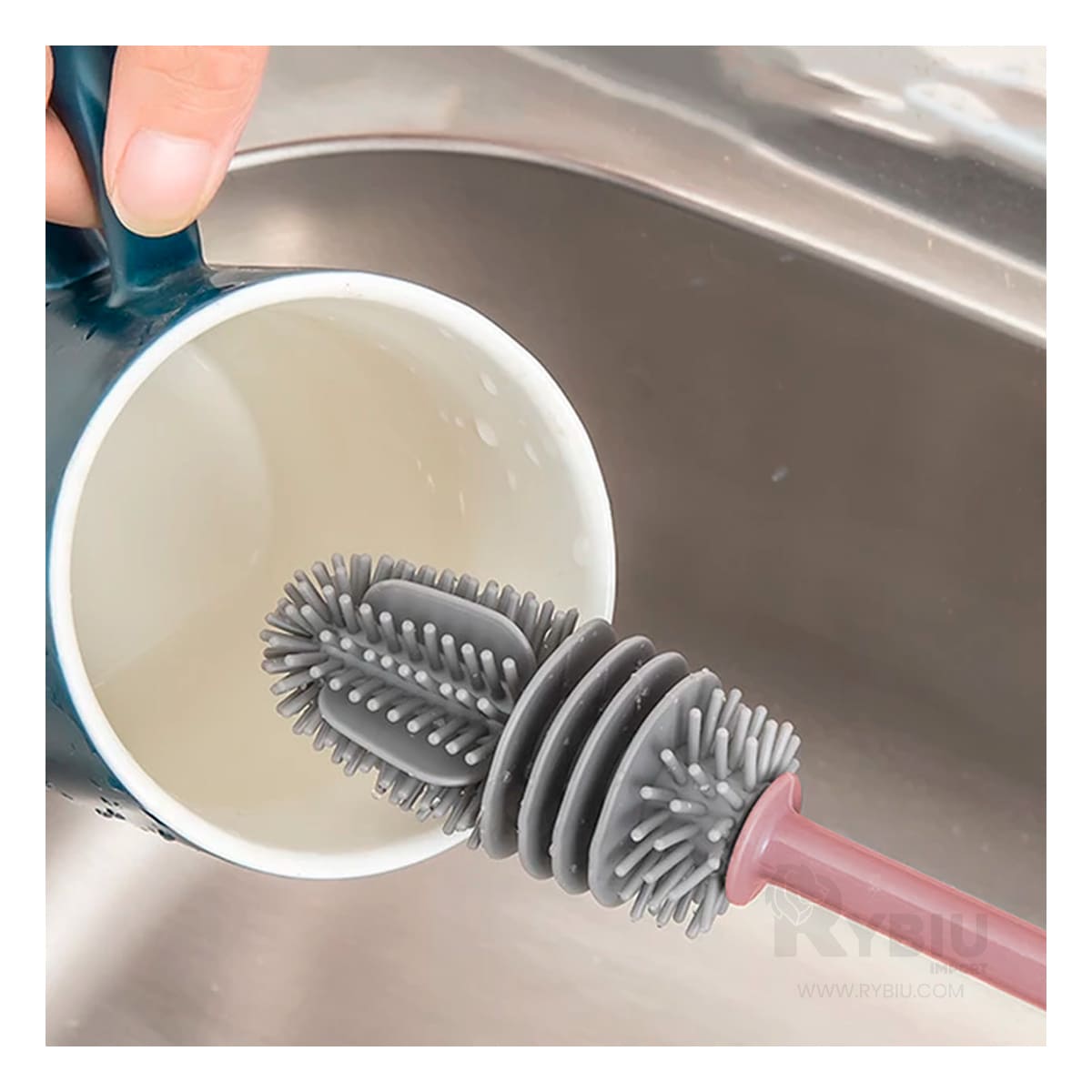 Cepillo de Silicona para Limpieza de Botellas en Rosado