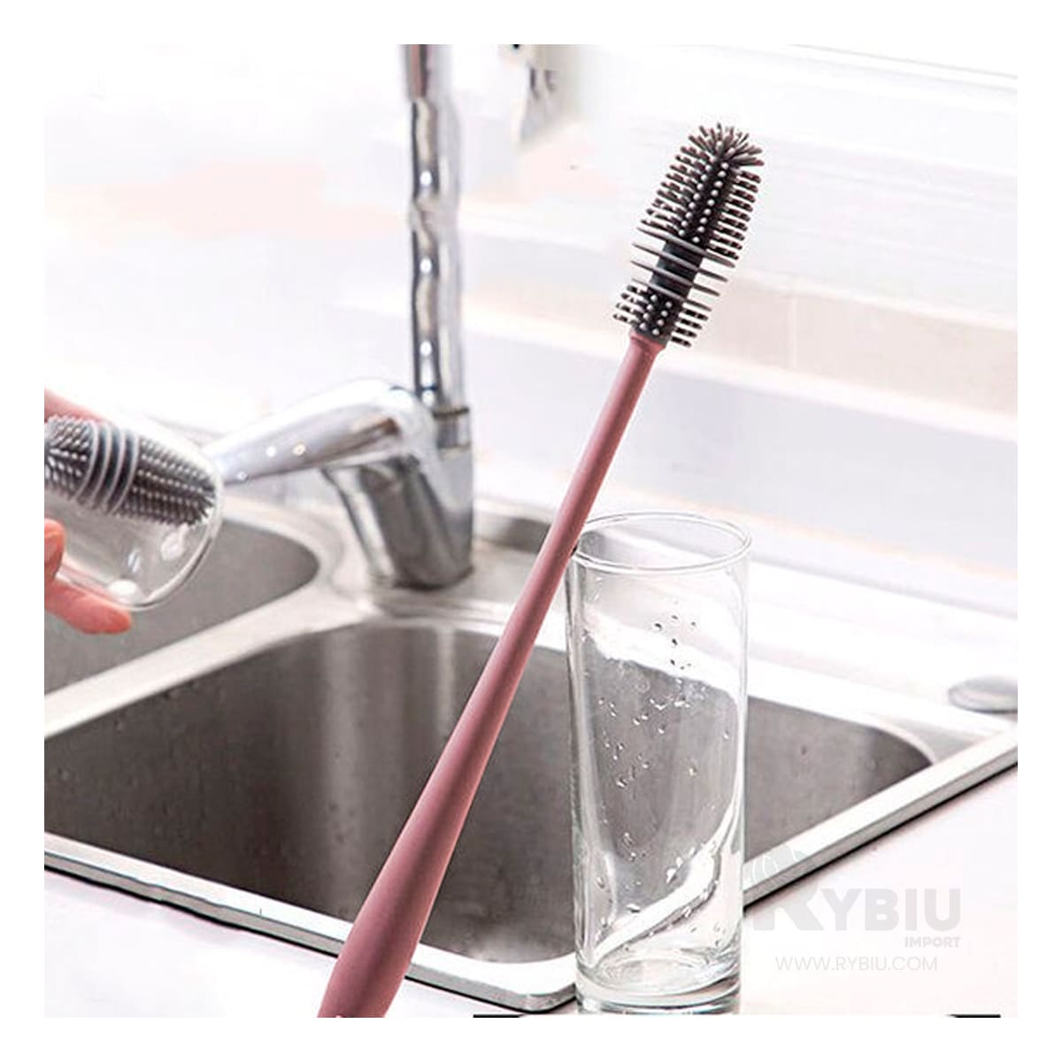 Cepillo de Silicona para Limpieza de Botellas en Rosado