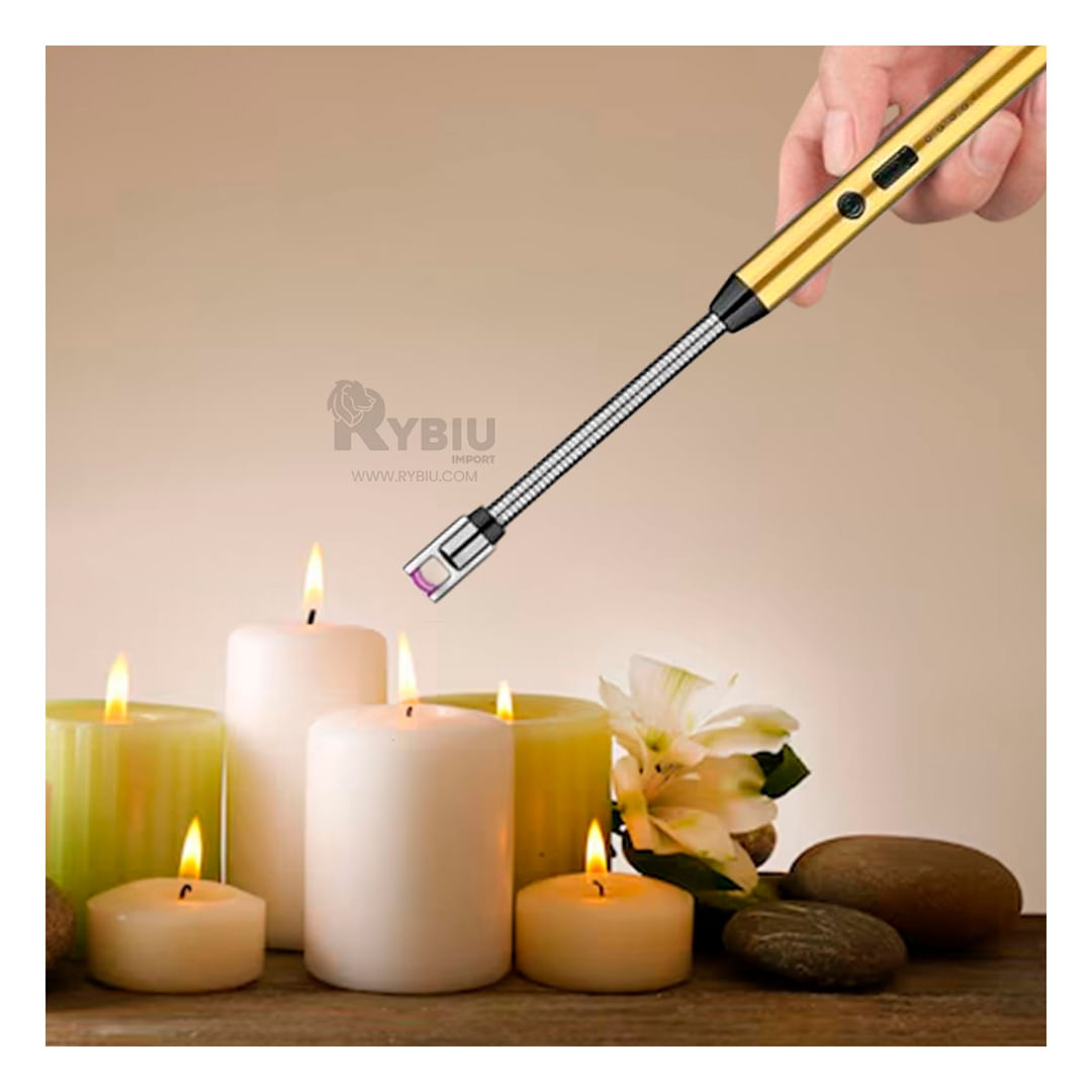 Encendedor Recargable con USB en Dorado Y+Papel de Regalo