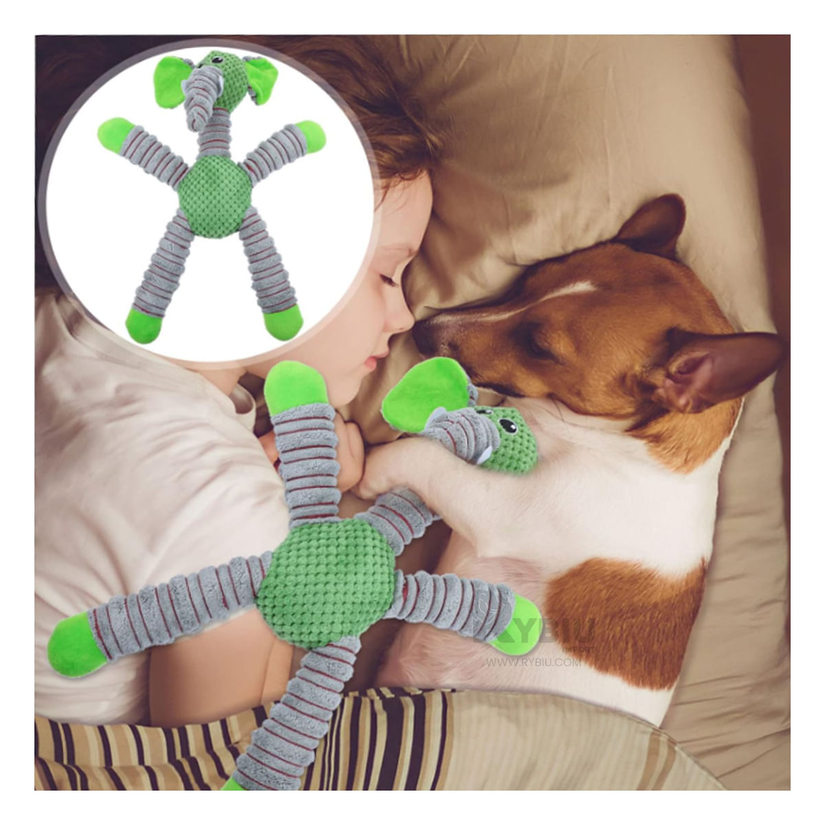 Peluche de Elefante para Mascota con Sonido Poliester Verde