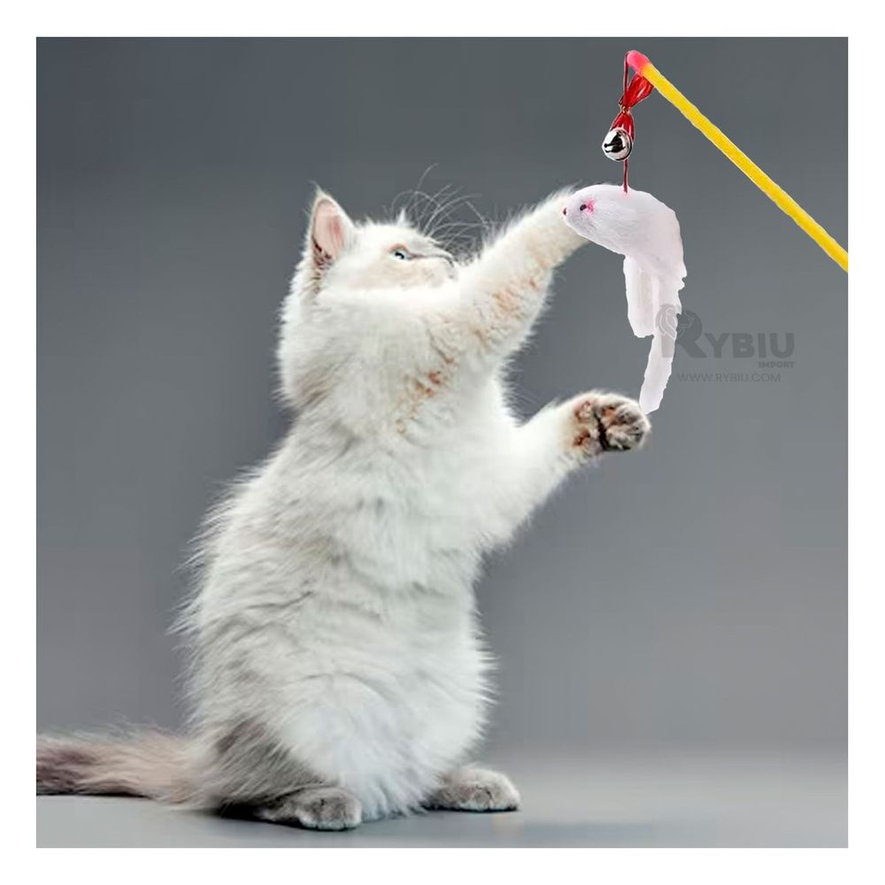 Varita para Gatos con Juguete de Raton Blanco Color Amarillo Varita para Gatos con Juguete de Raton Blanco Color Amarillo