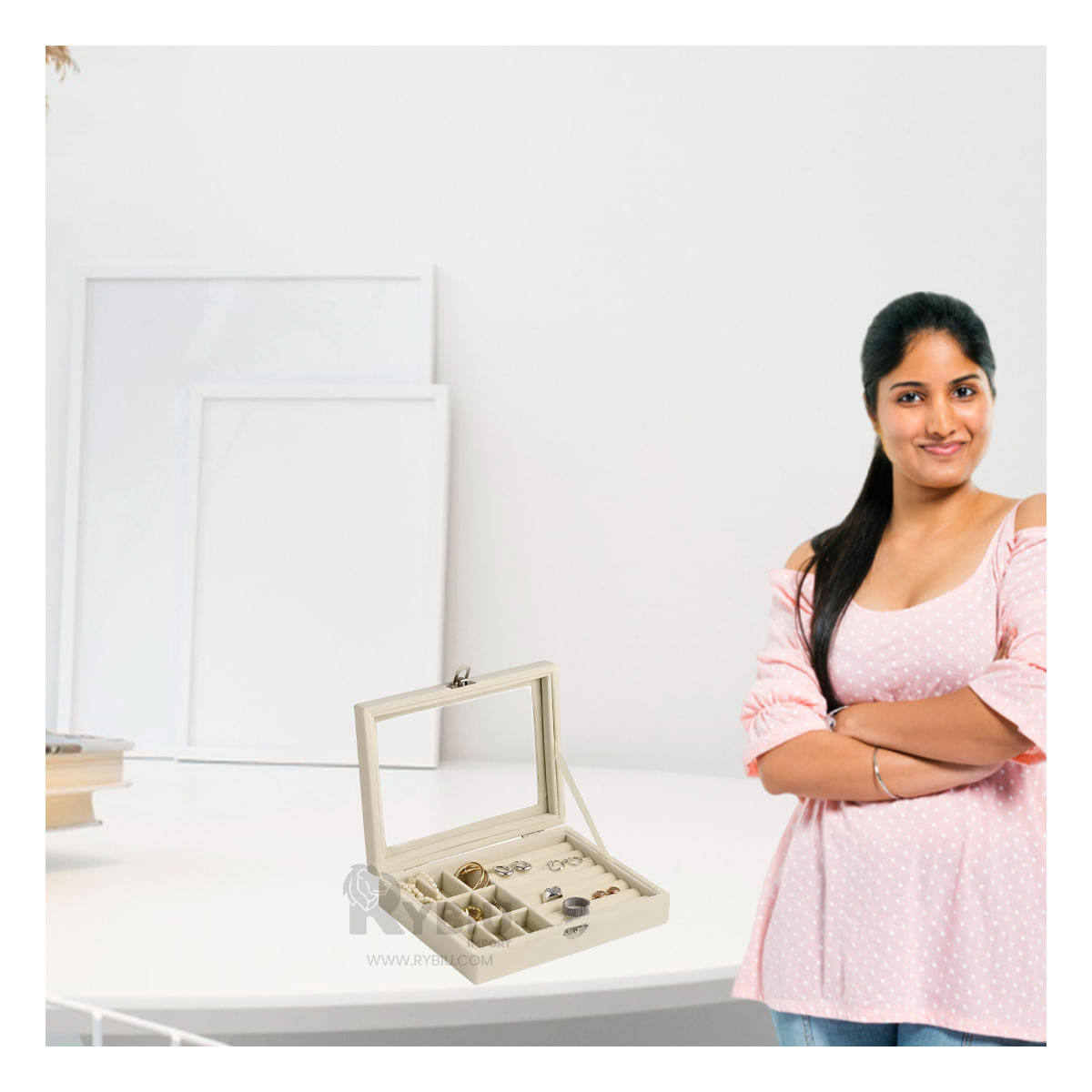 Joyero Multifuncional Organizador en Beige Y+Papel de Regalo