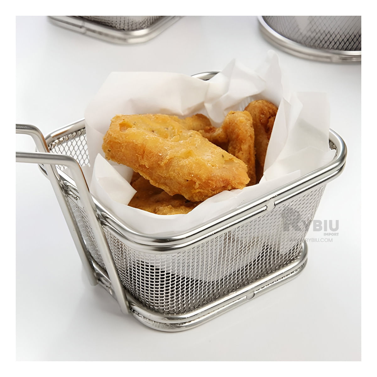 Cesta para Papas Fritas de Tono Plateado Y+Papel de Regalo