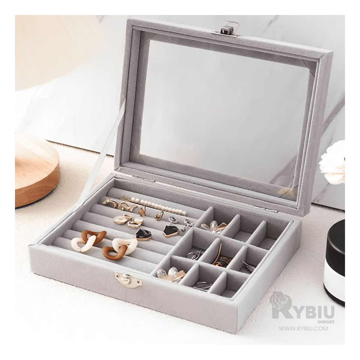 Joyero Organizador Multifuncional en Color Gris