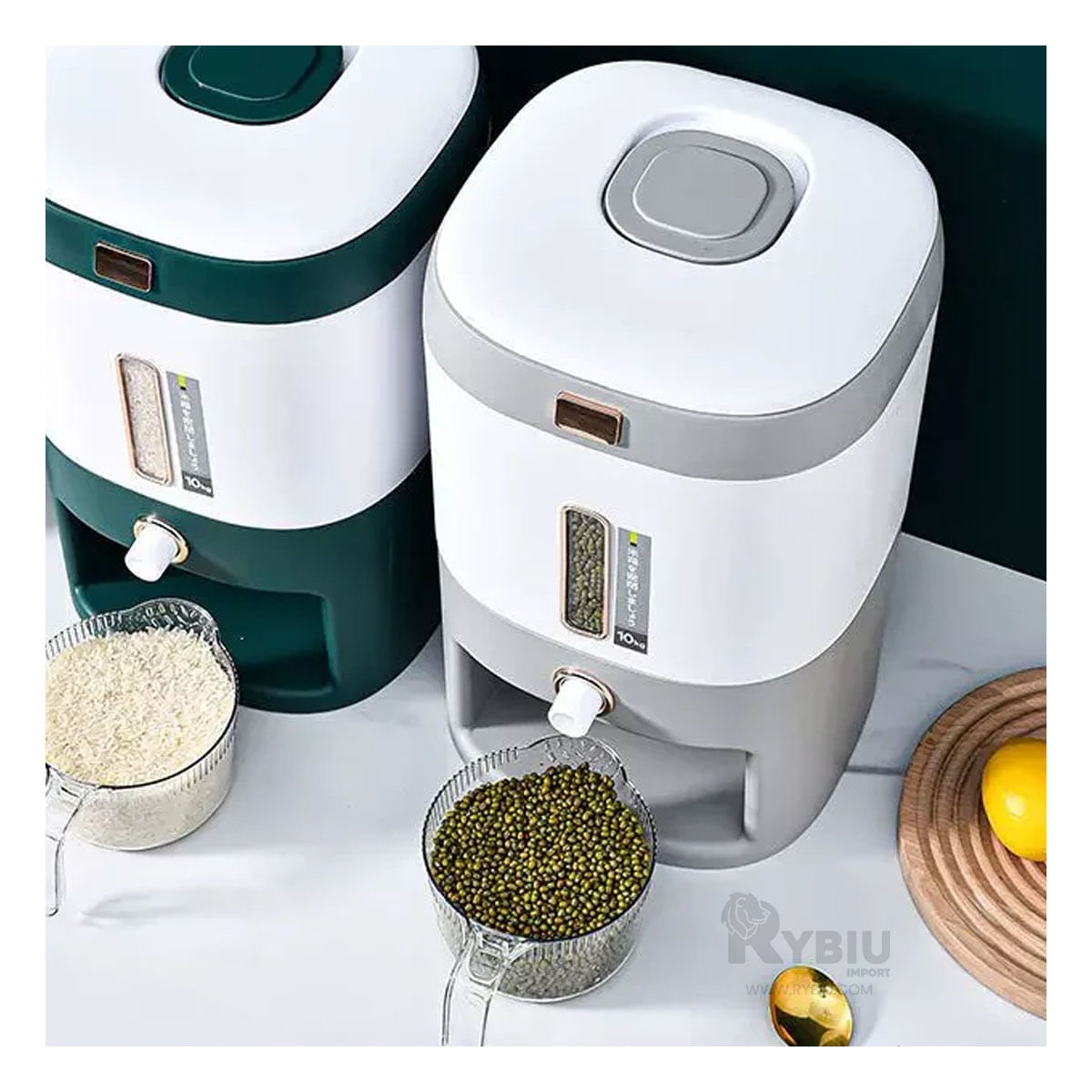 Dispensador de 10 kg Color Plomo Y+Stickers