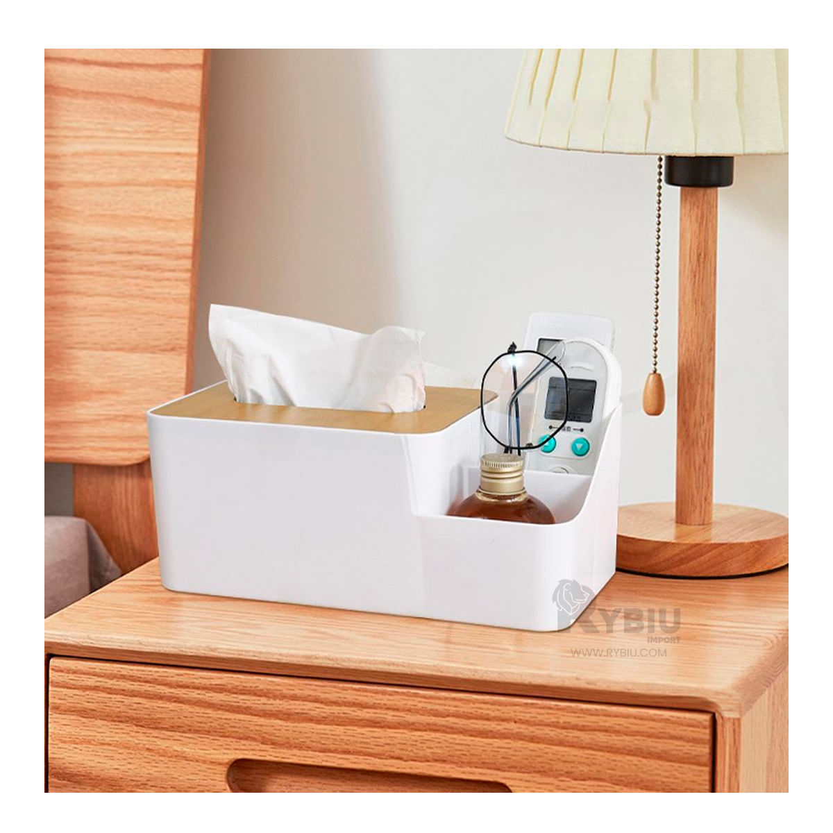 Servilletero con Tapa de Madera en Color Blanco Y+Stickers