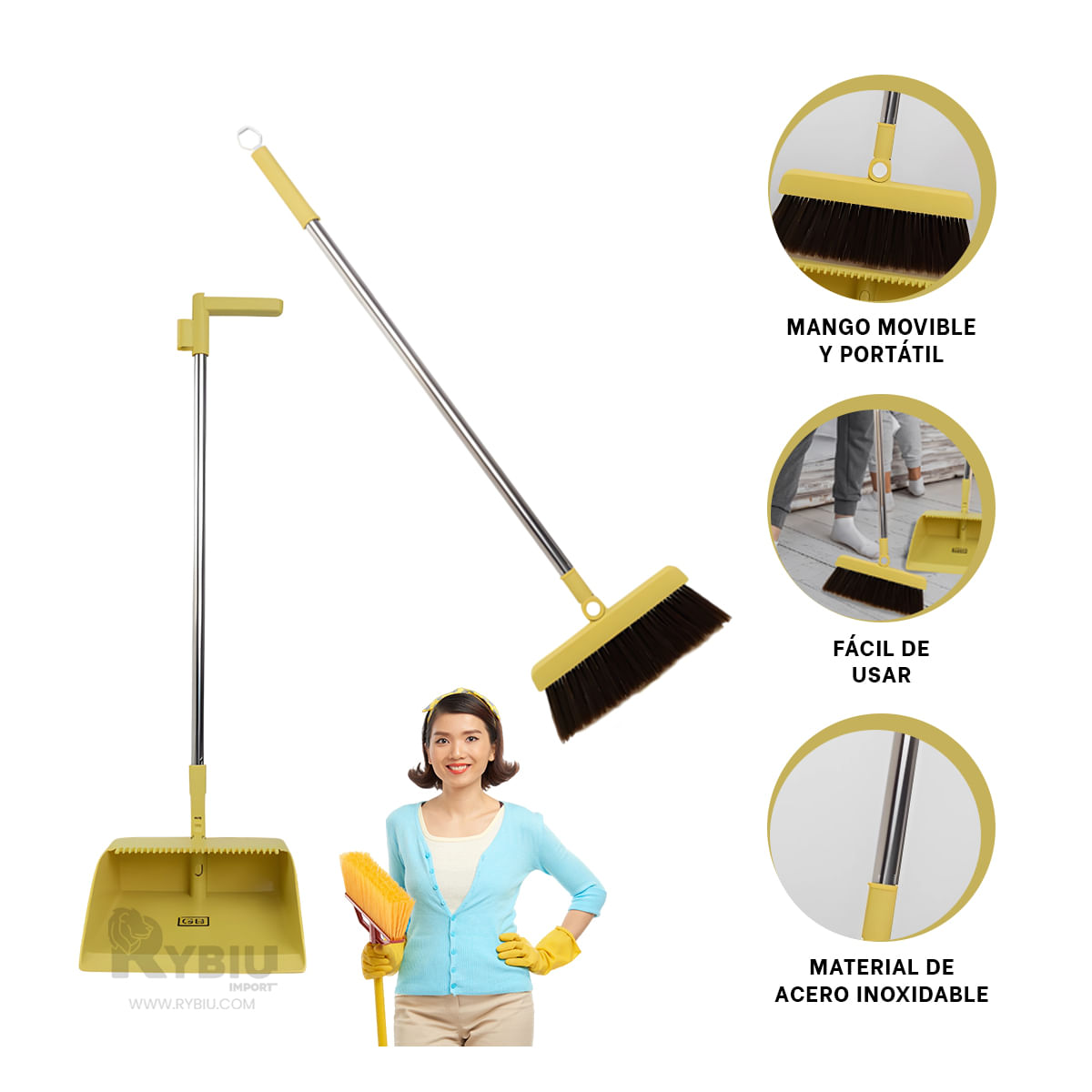 Escoba Multifuncional para el Hogar de Amarillo Y+Stickers