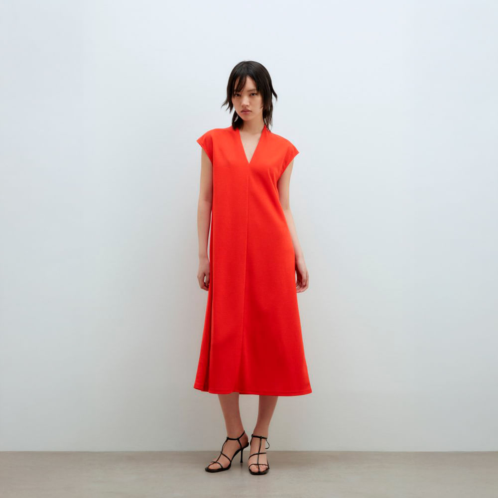 Vestido Mujer Sfera Basico Efecto Lino Lis Rojo Oechsle