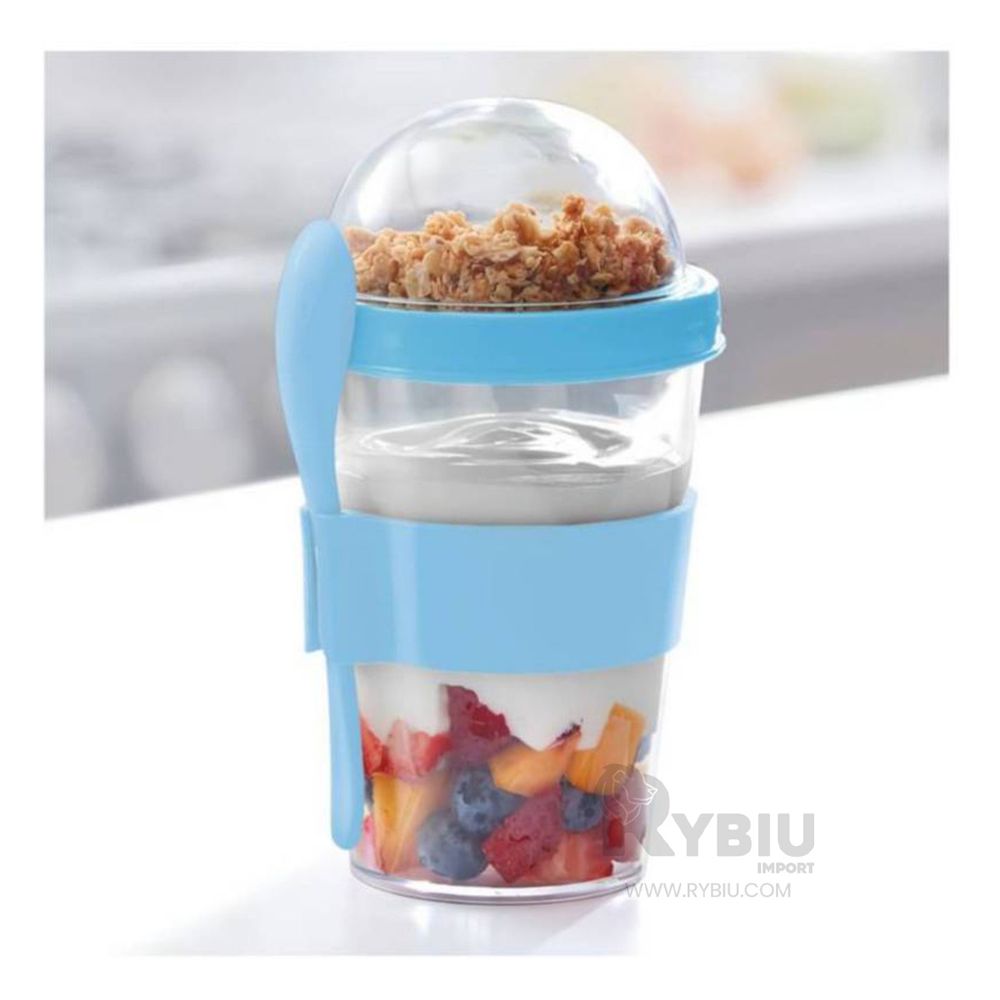 Vaso para Yogurt y Granola de 350 ml con Cuchara en Celeste Vaso para Yogurt y Granola de 350 ml con Cuchara en Celeste