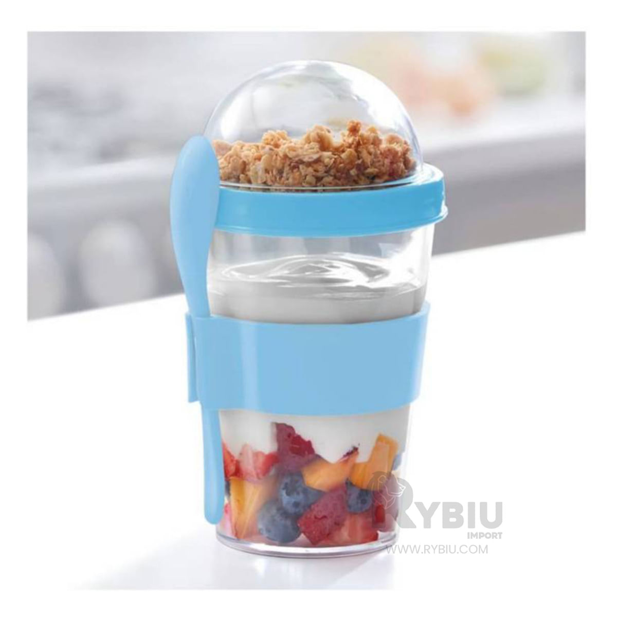 Vaso para Yogurt y Granola de 350 ml con Cuchara en Celeste