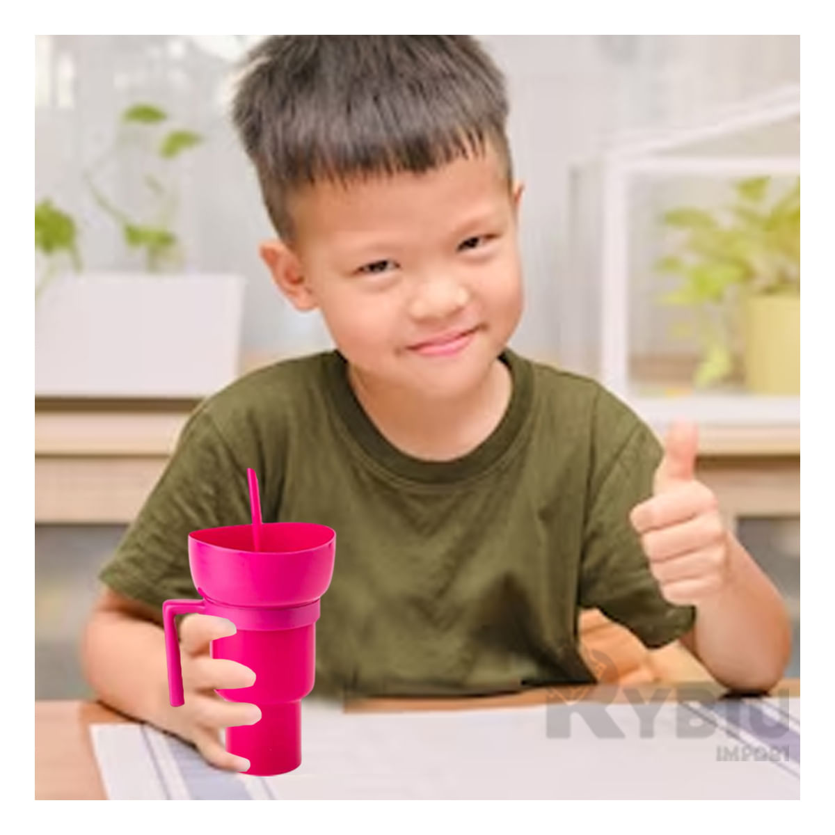 Vaso 2 en 1 para Snacks de Color Rosado Y+Stickers