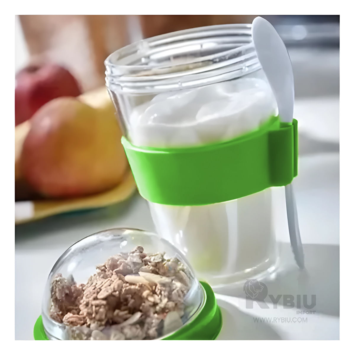 Vaso para Yogurt y Cereal con Cuchara Verde Limon