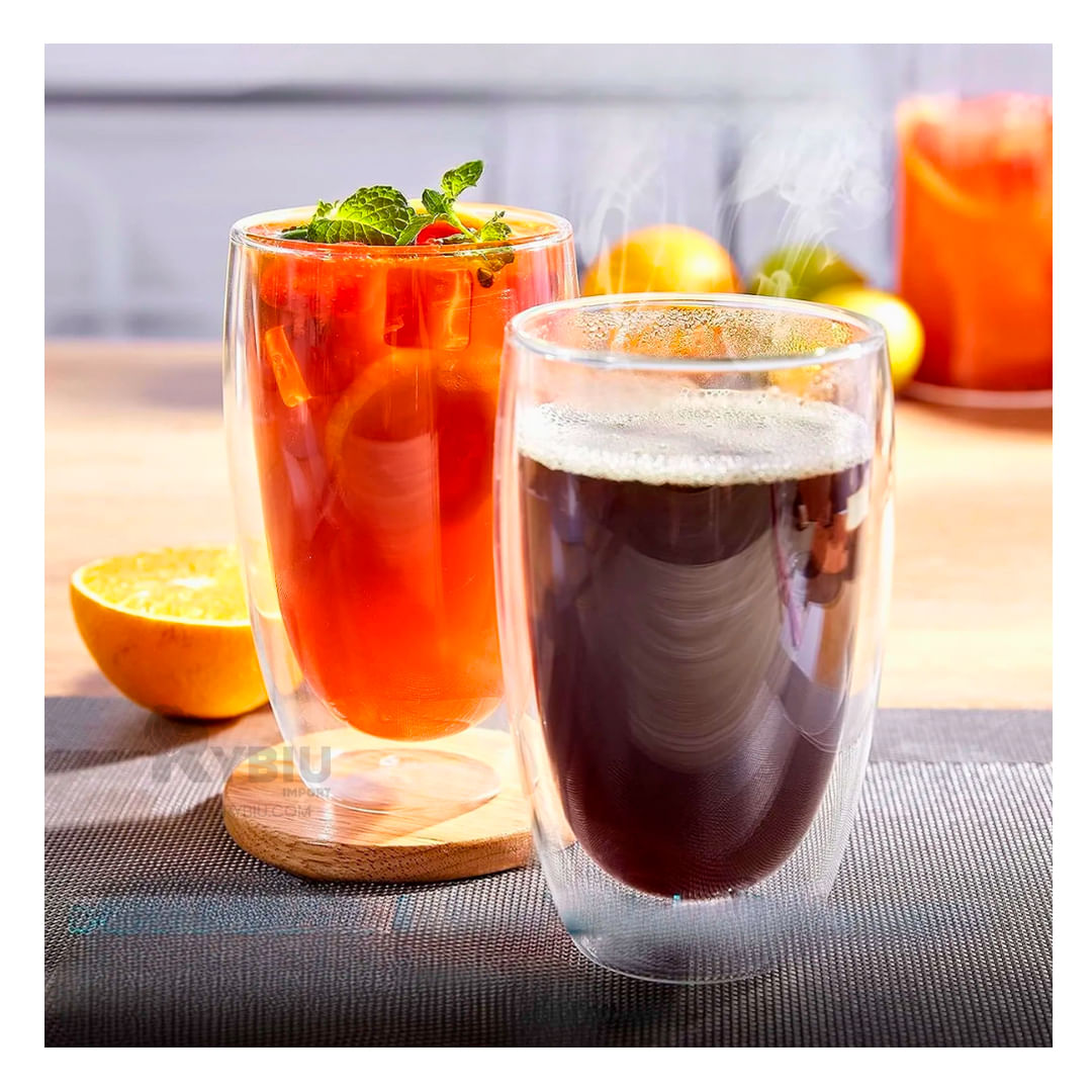 Vaso Doble Capa 400 ML en Transparente Y+Papel de Regalo