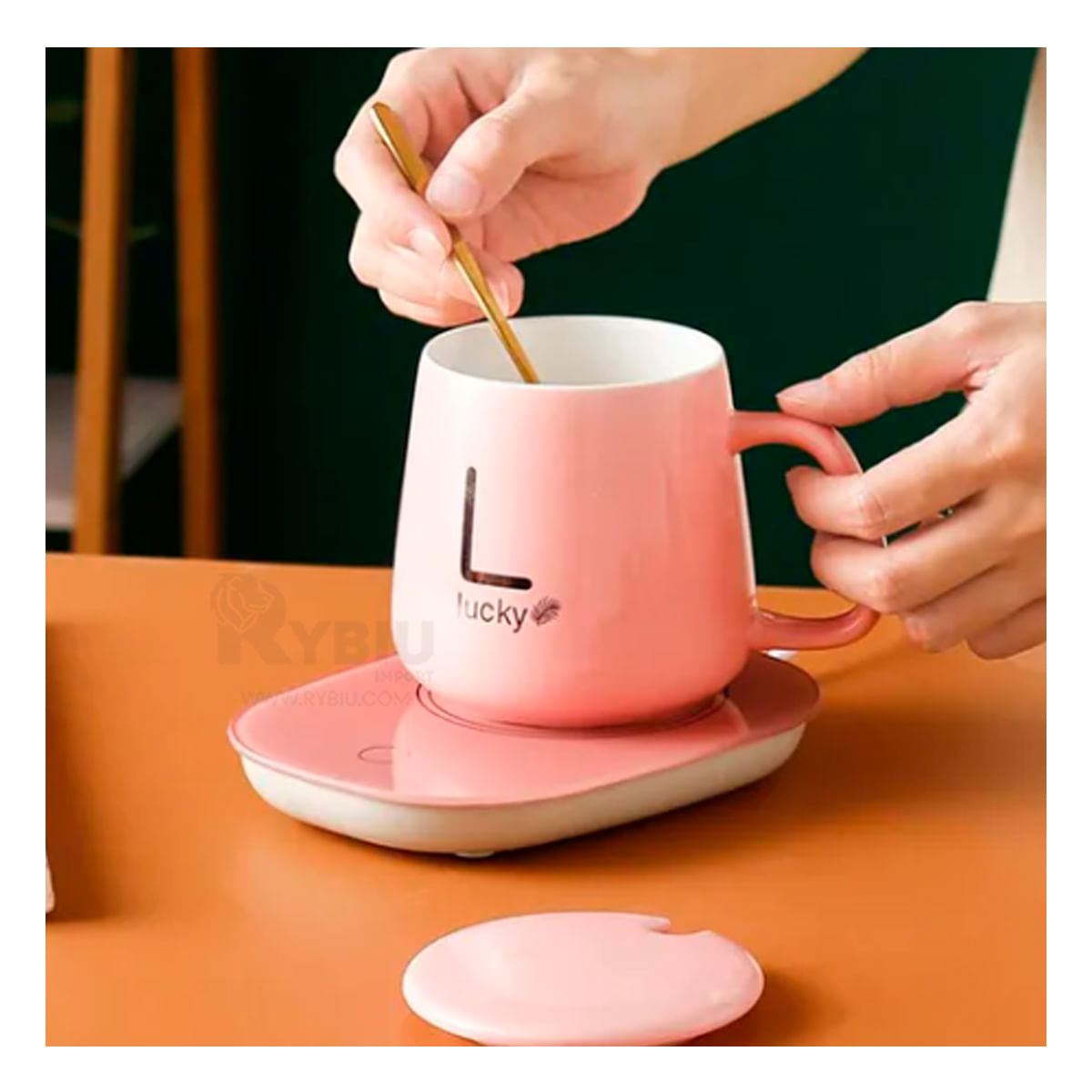 Calentador con Pocillo en Color Rosado Y+Papel de Regalo