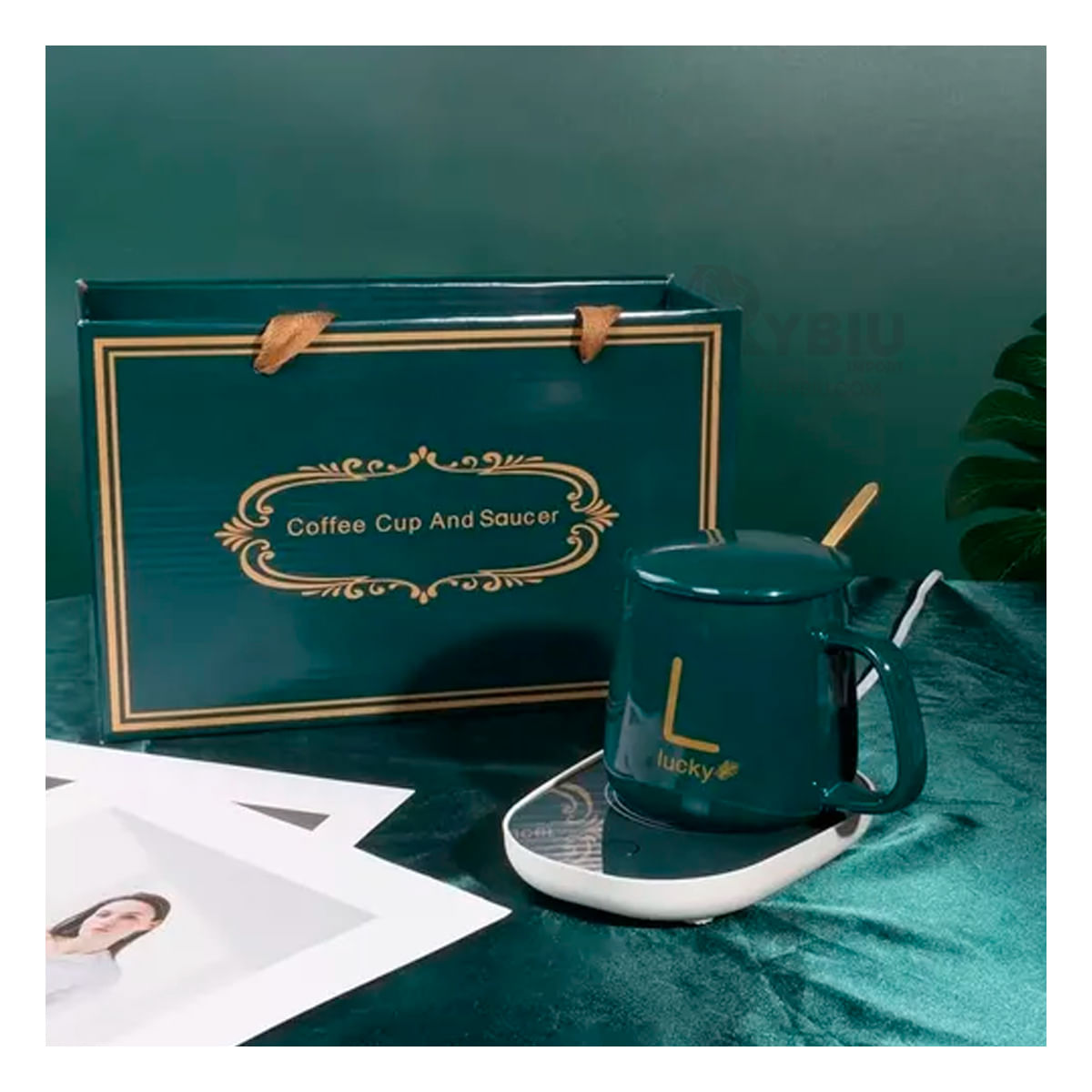 Calentador con Pocillo en Color Verde Y+Papel de Regalo