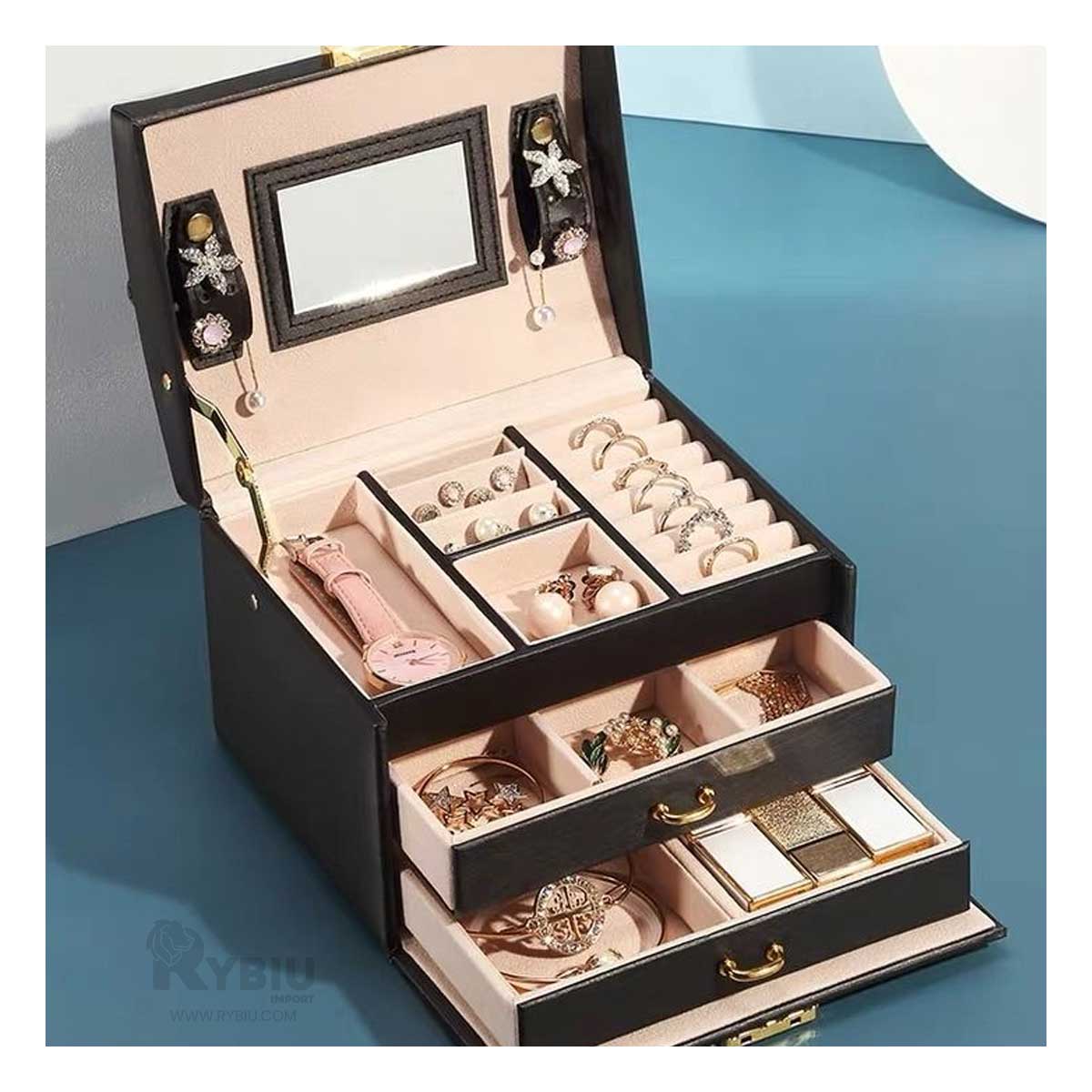 Organizador Joyas con Espejo de Negro Y+Papel de Regalo