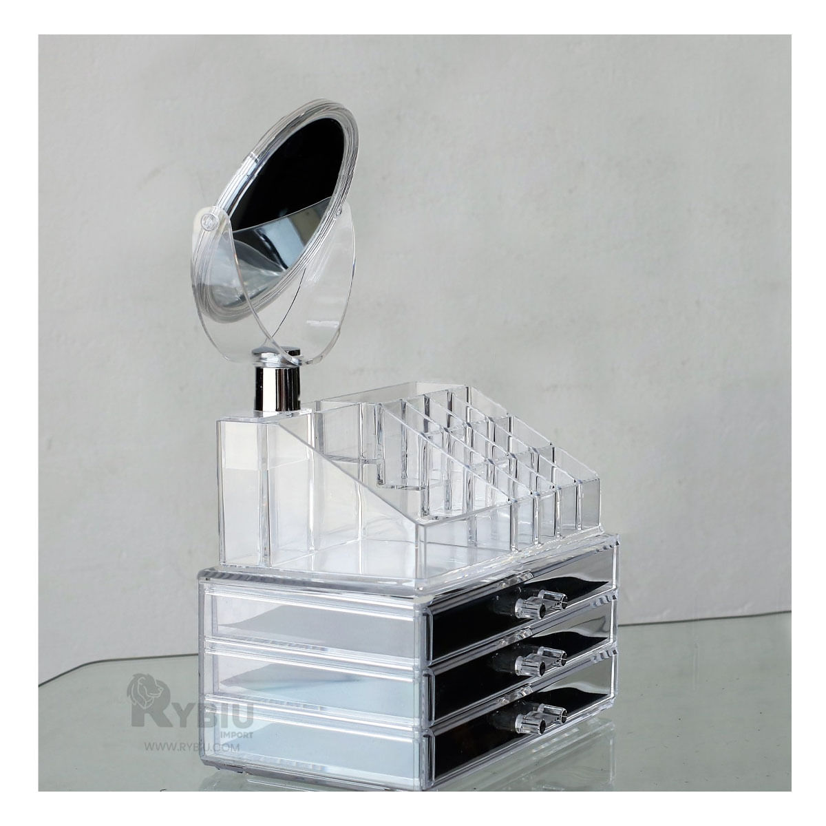 Organizador Funcional con Espejo Transparente Y+Stickers