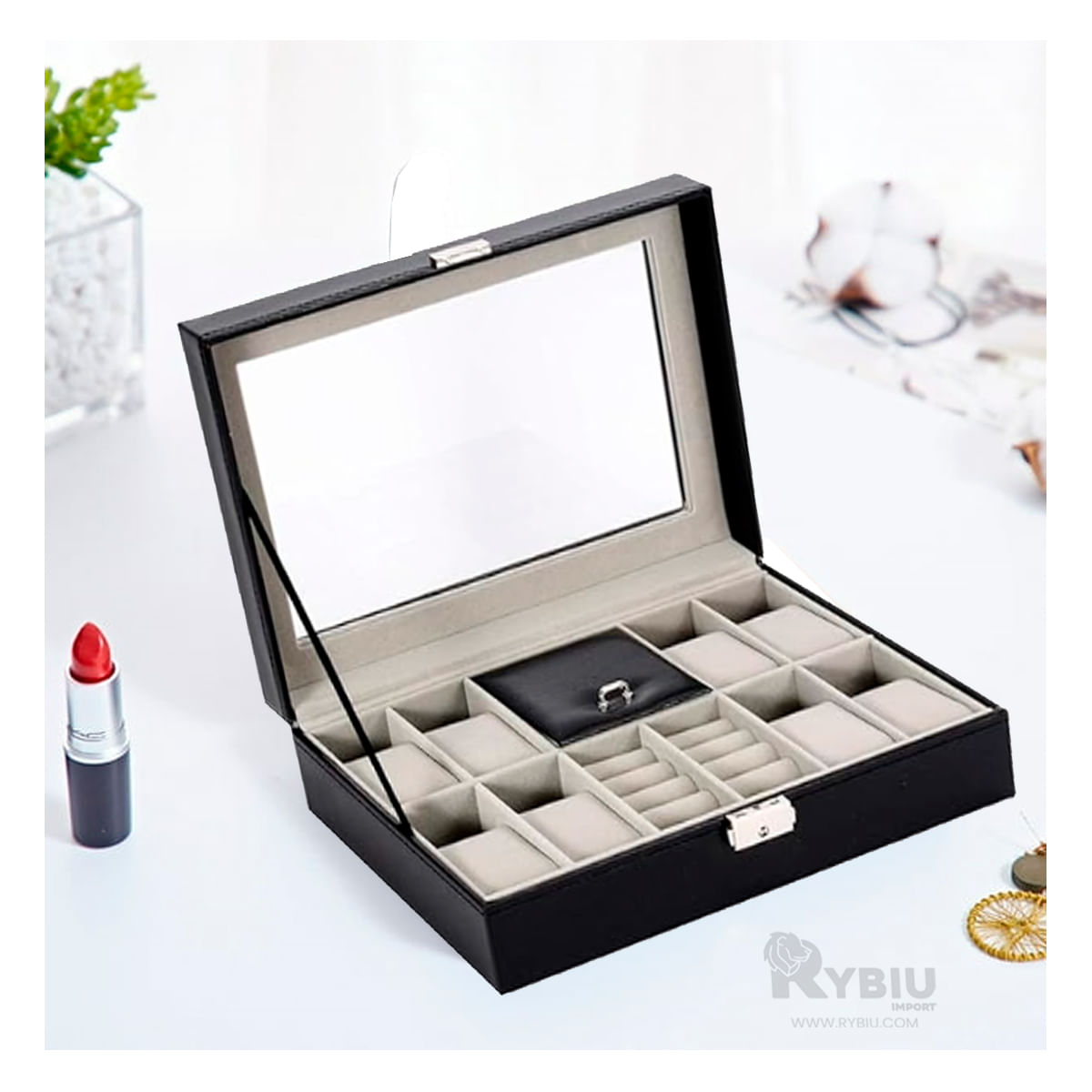 Organizador para Relojes Pulseras y Anillos en Color Negro