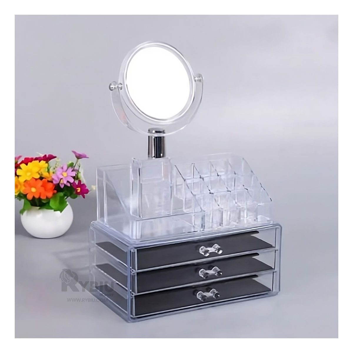 Organizador de Cosmeticos con Cajones y Espejo Transparente