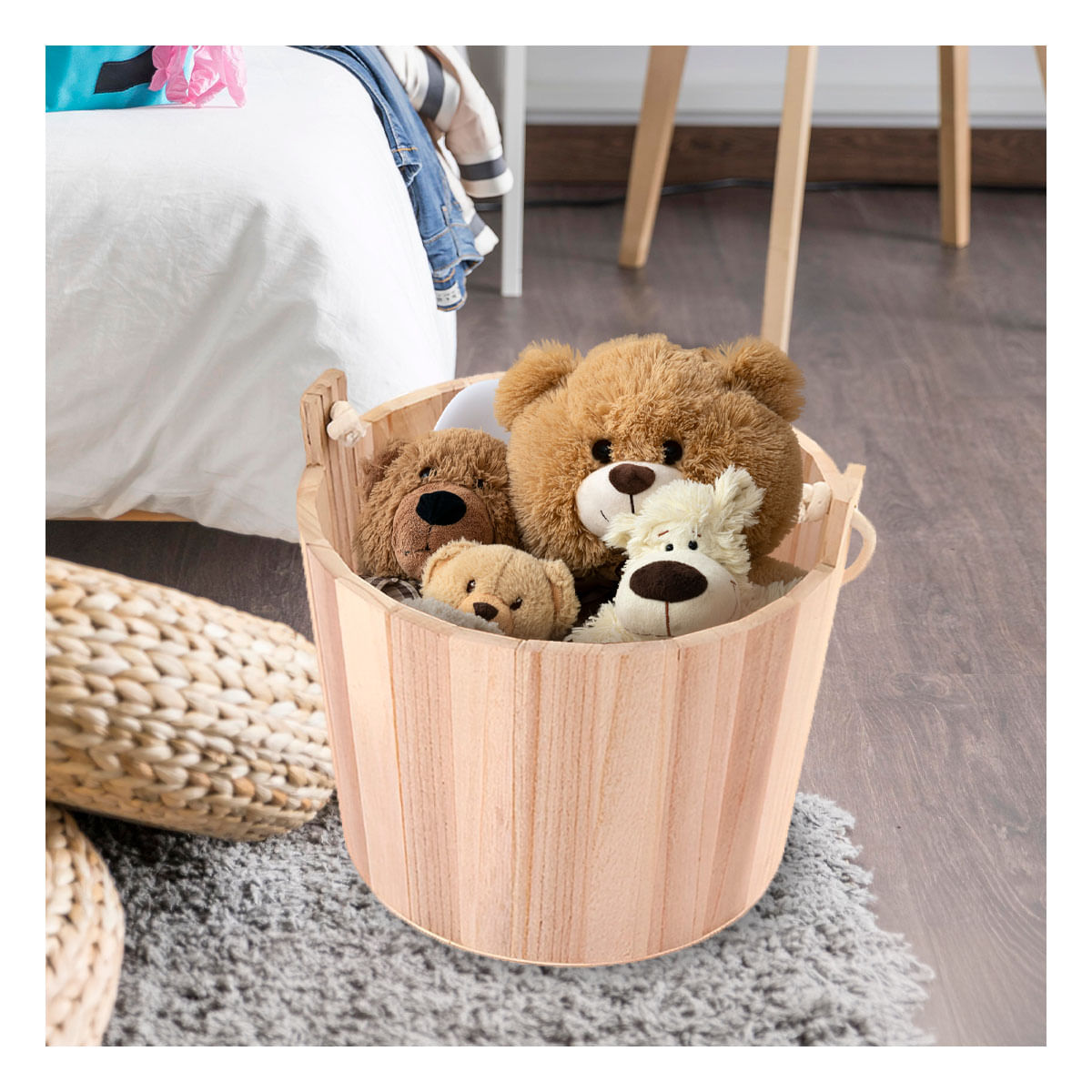 Cubeta Diseño Rustico en Tono Madera Y+Stickers