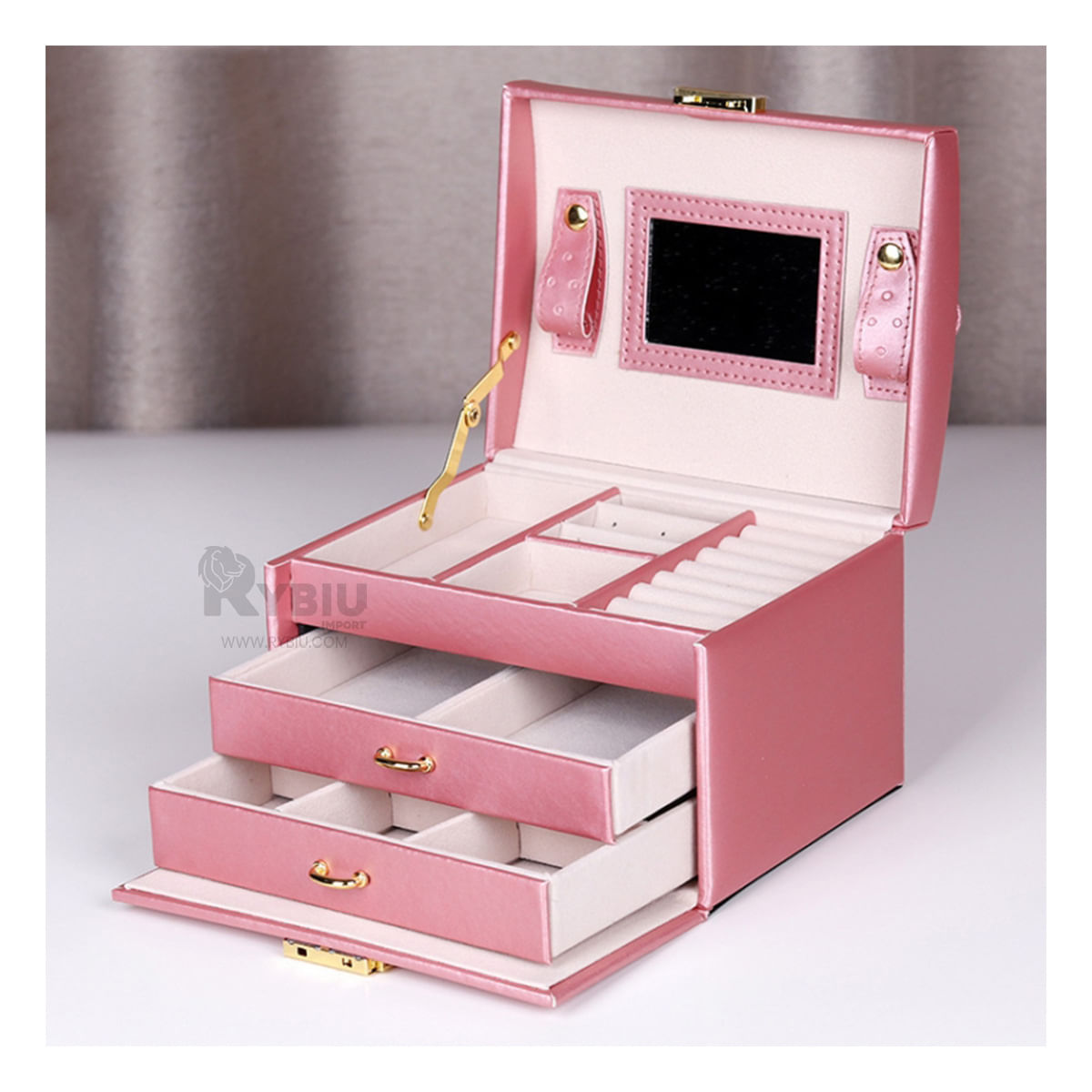 Joyero con Compartimientos de Color Rosado Y+Stickers