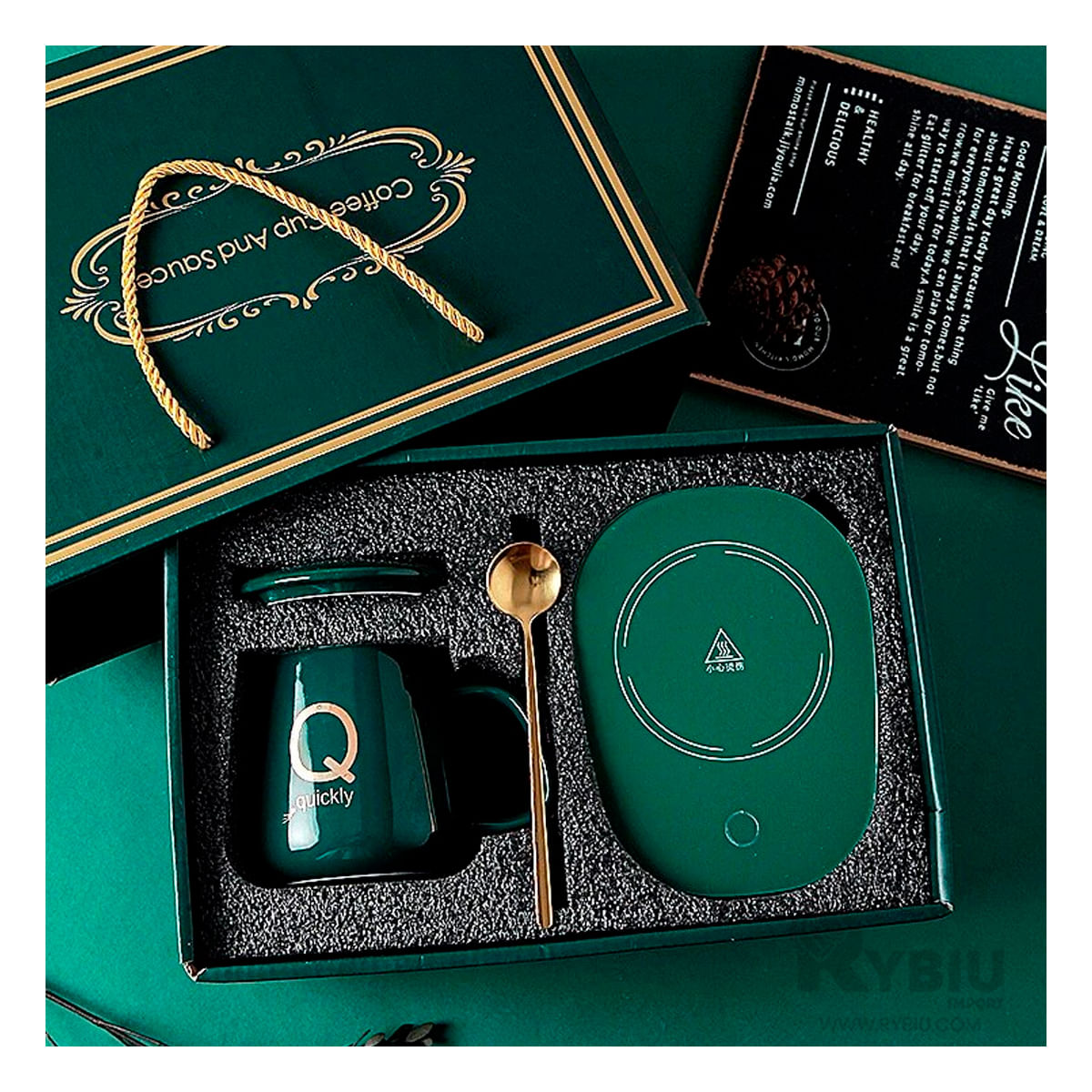 Calentador con Pocillo en Color Verde Y+Papel de Regalo