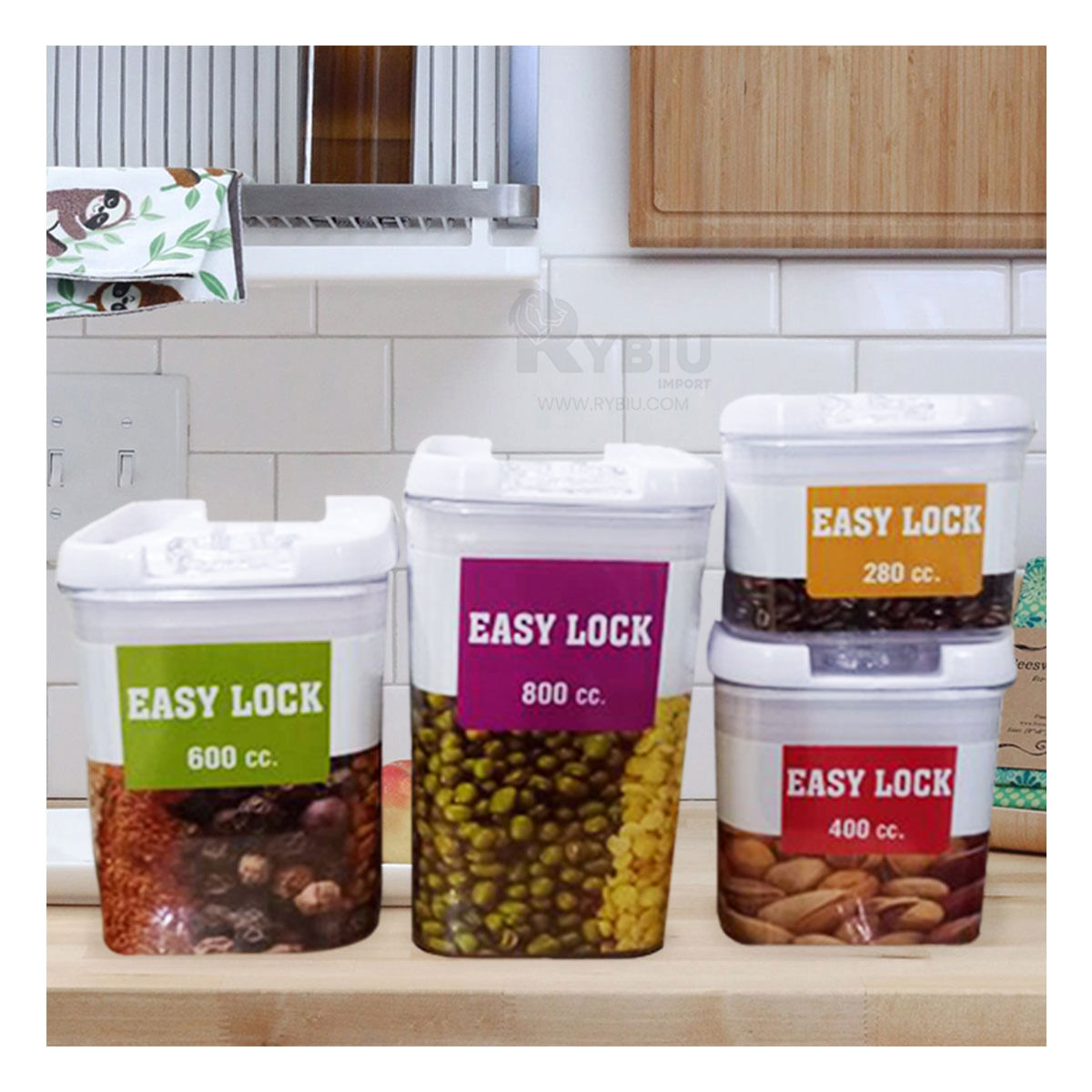 Set 4 de Almacenamiento Acrilico con Tapa Blanca