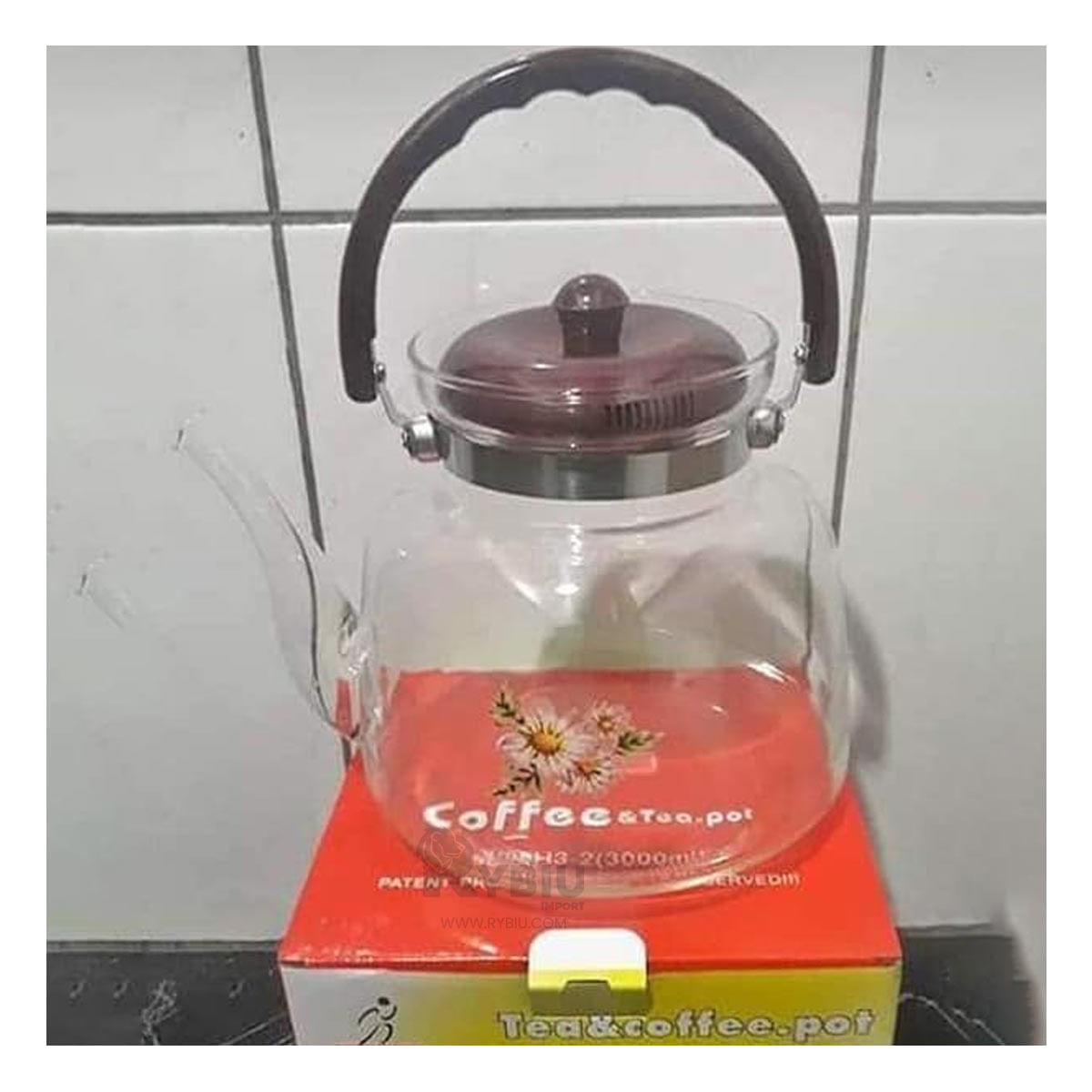 Jarra Forma Tetera con Filtro Transparente Y+Papel de Regalo