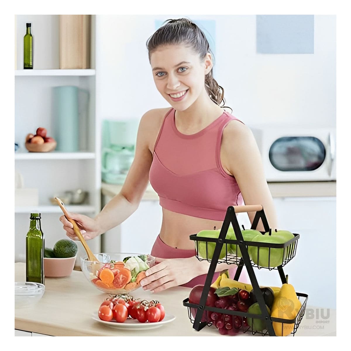 Frutero Compacto de 2 Niveles enNegro Y+Stickers