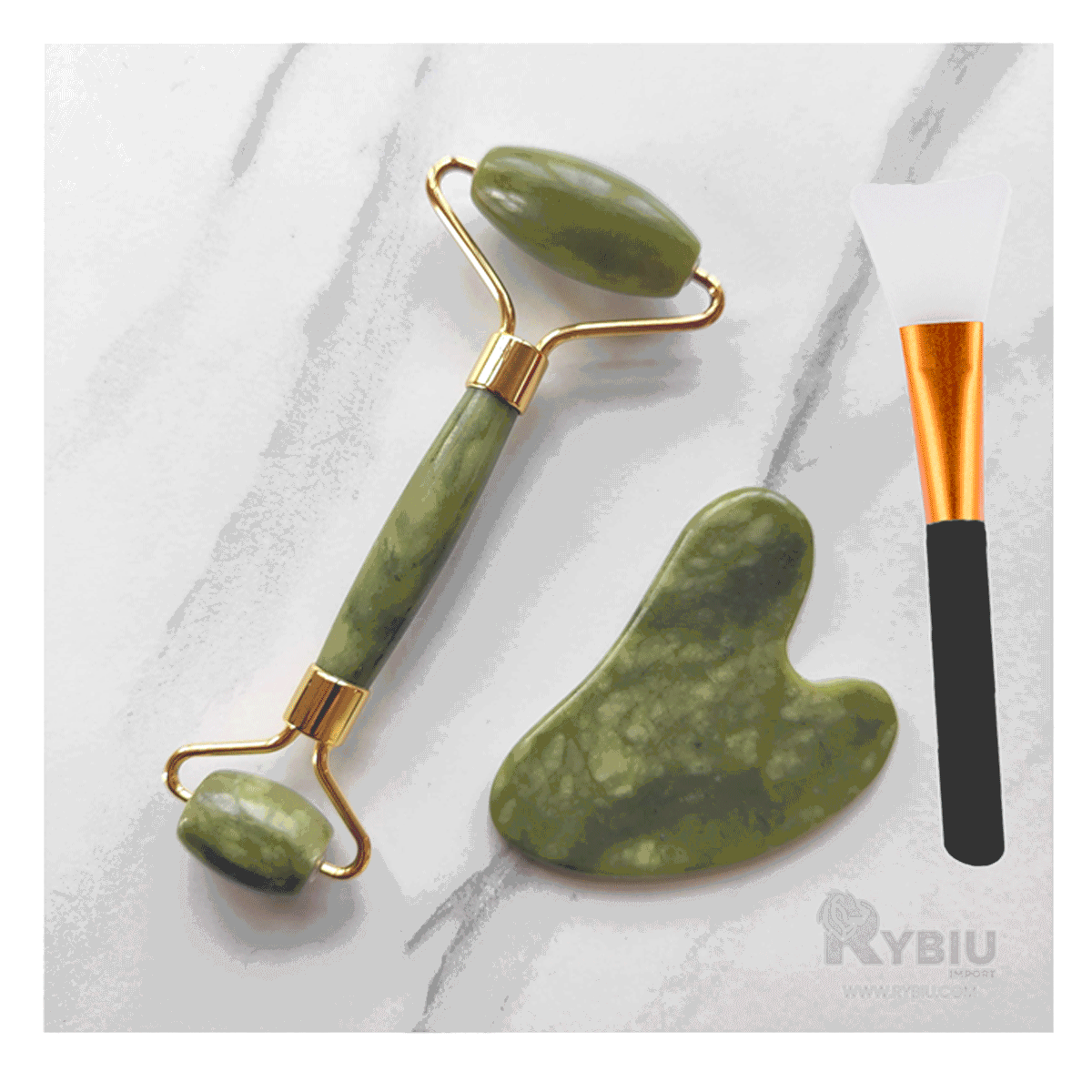 Masajeador de Rostro en Jade Color Verde Y+Papel de Regalo