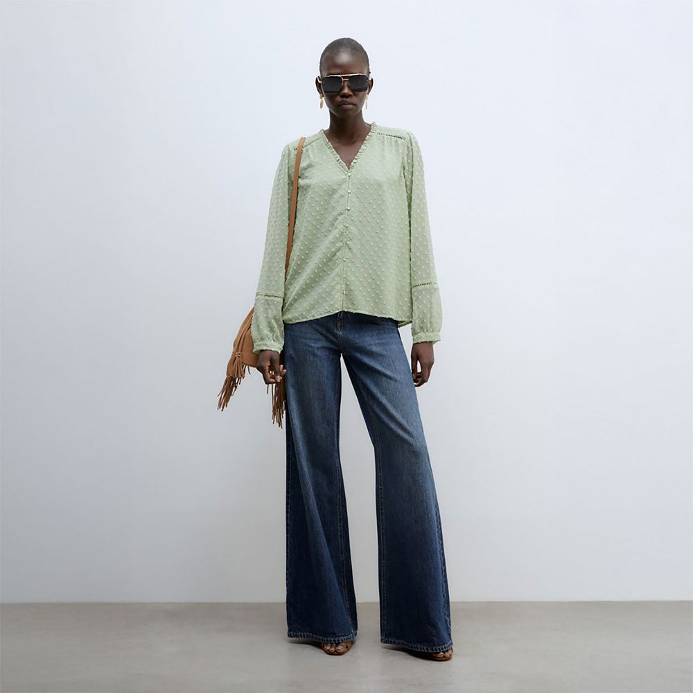 Blusa Mujer Sfera Plumetti Botones Ml Verde Oechsle