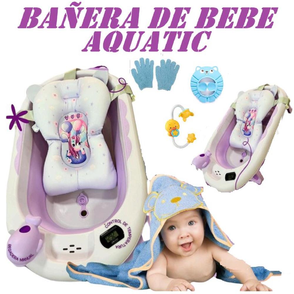 Nueva Bañera De bebe Con Termometro Aquatic -Morado