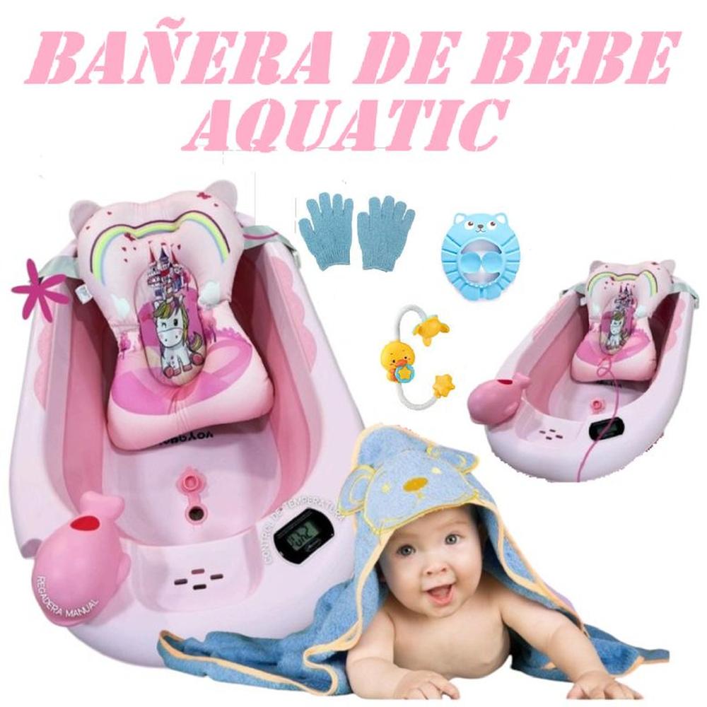 Nueva Bañera De bebe Con Termometro Aquatic -Rosa