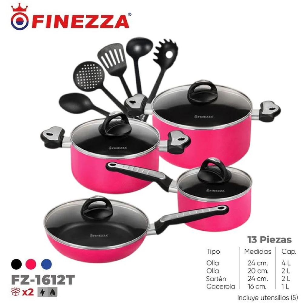 Juego de ollas antiadherentes de 13 pzs FZ-1612T -Rosa