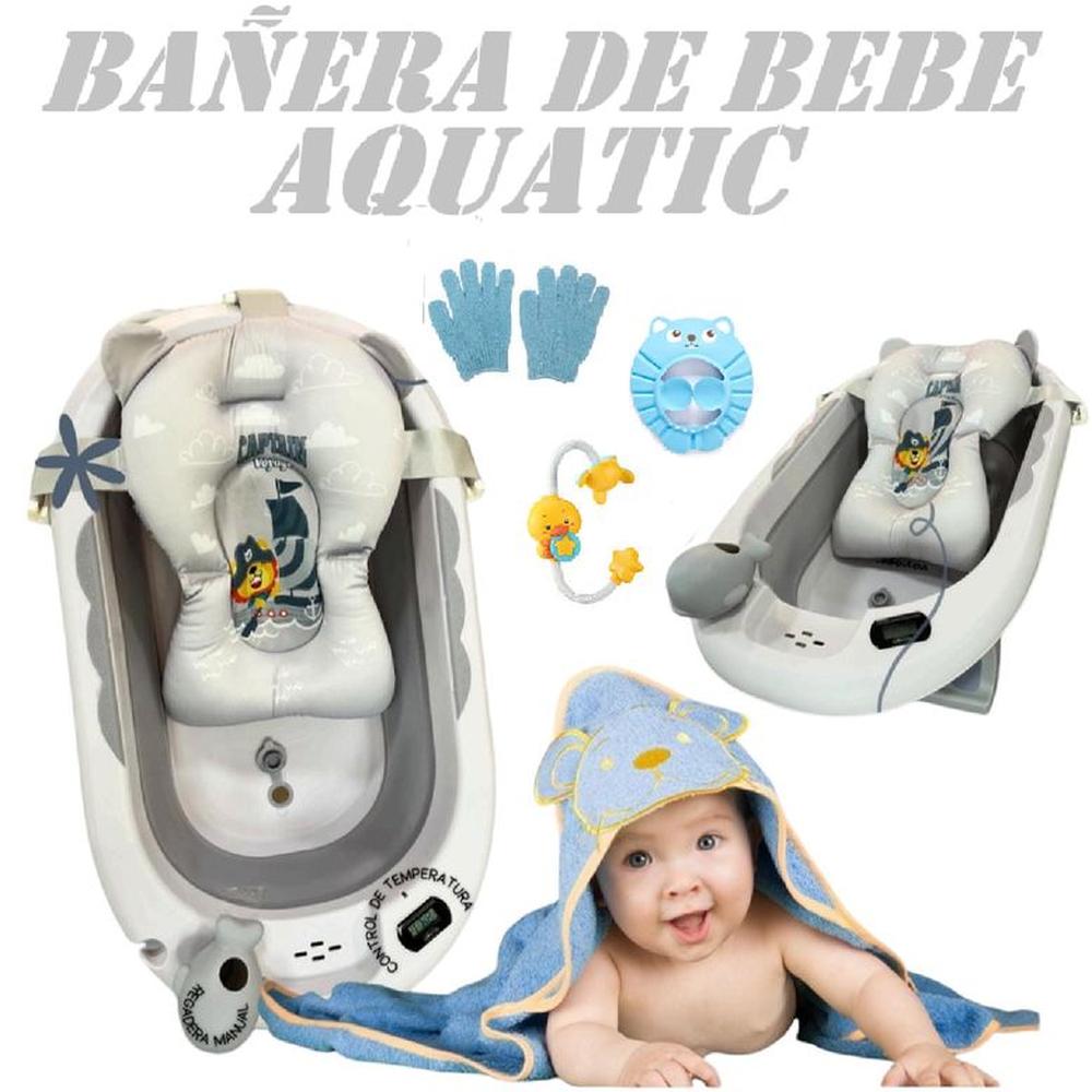 Nueva Bañera De bebe Con Termometro Aquatic -Gris