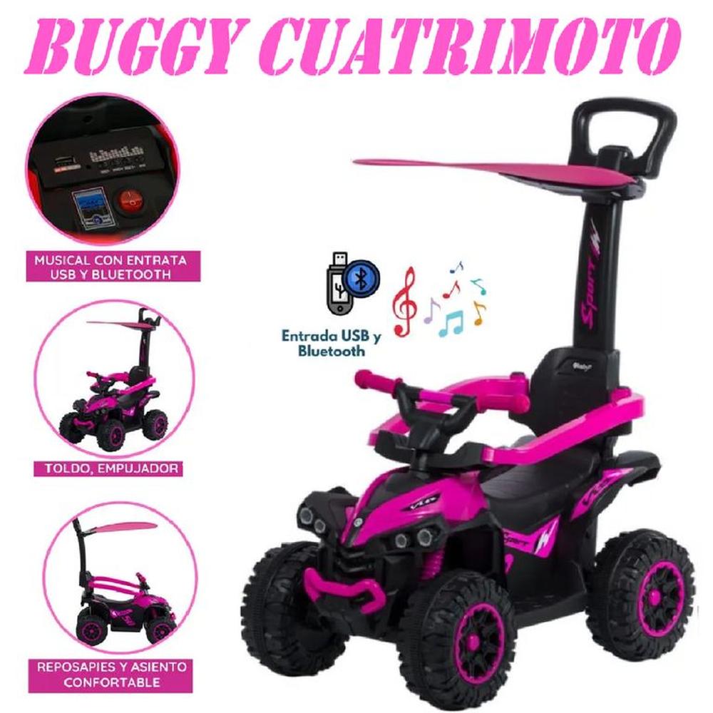 Nueva Cuatrimoto Musical con Luces y Sombrilla -Rosa