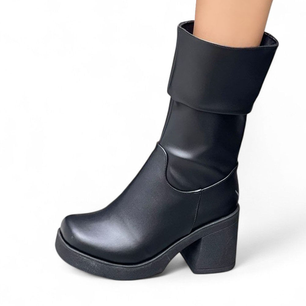 Botin Mujer Punta Cuadrada Taco 7 2086L-65 Color Negro Charol Talla 36