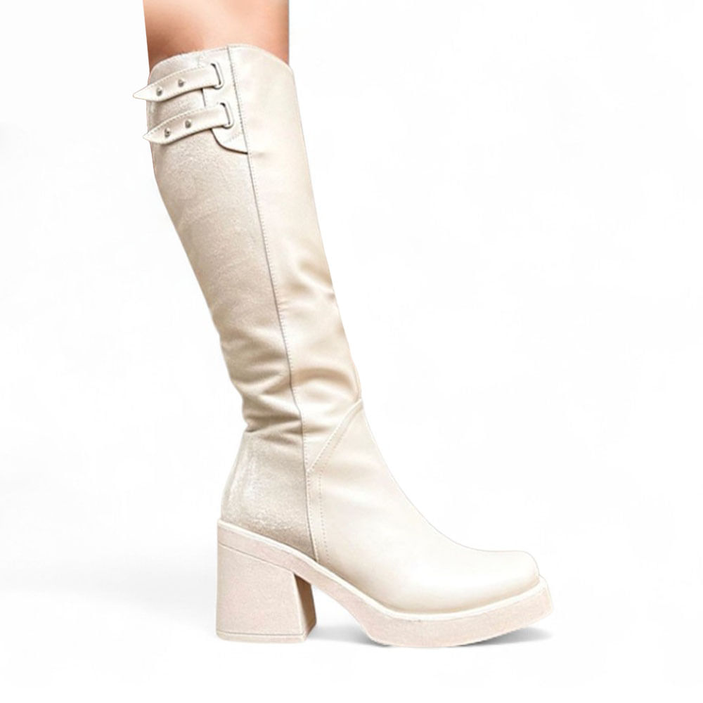 Botin Mujer Punta Cudrada Taco 7 2086L-75 Color Perla Talla 36