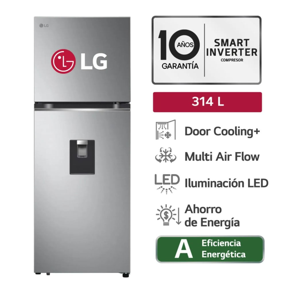 Refrigeradora LG Top Freezer 314L con Door Cooling - GT31WPP Plateado