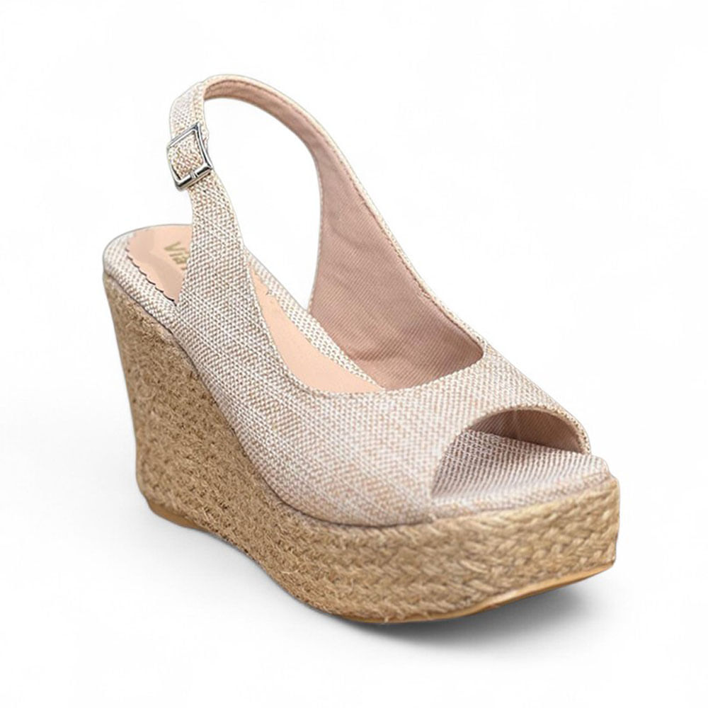 Sandalia Mujer Media Estacion Taco 9 2086L-60 Color Beige Talla 38