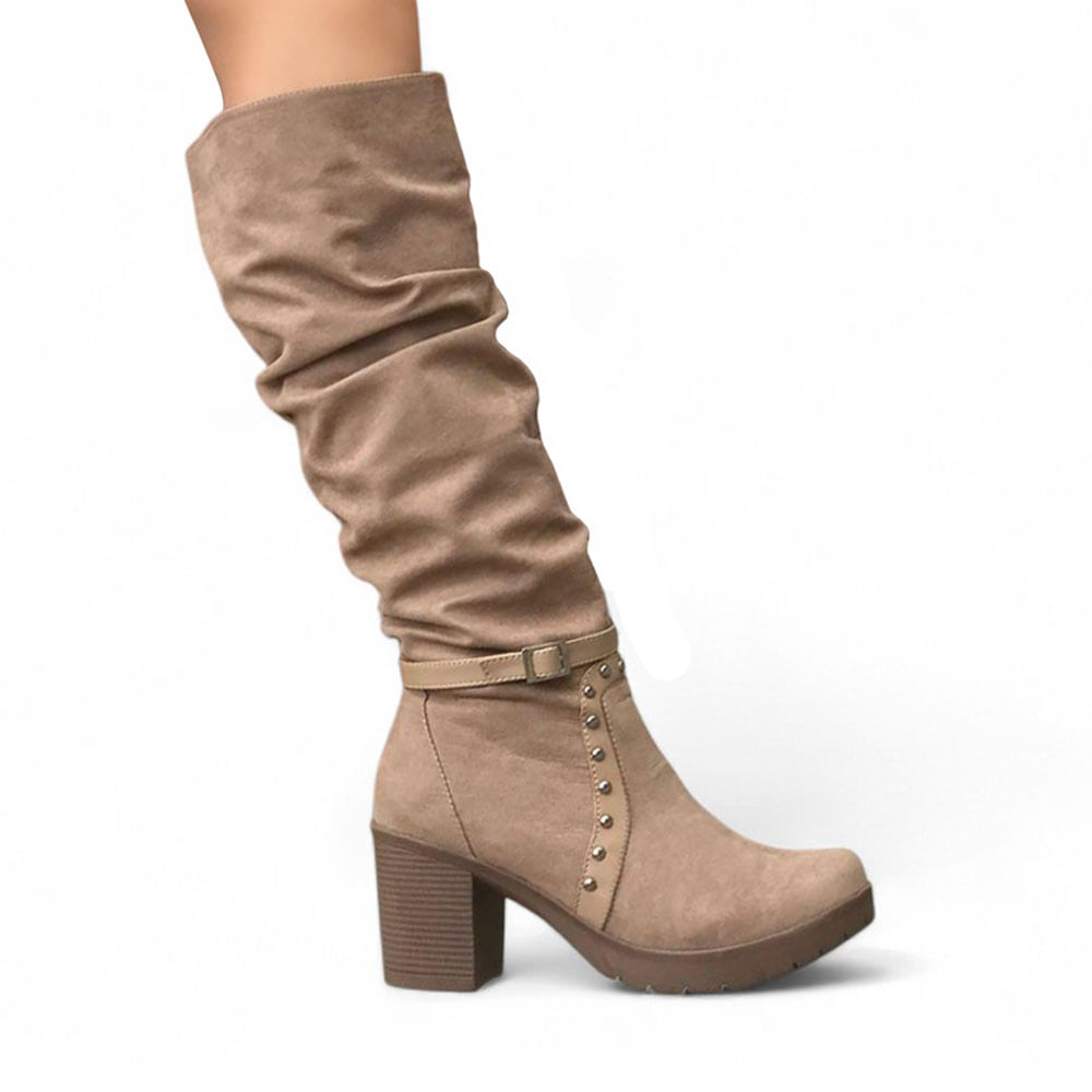 Botin Mujer Gamuza Taco 7 2086L-65 Color Beige Talla 35