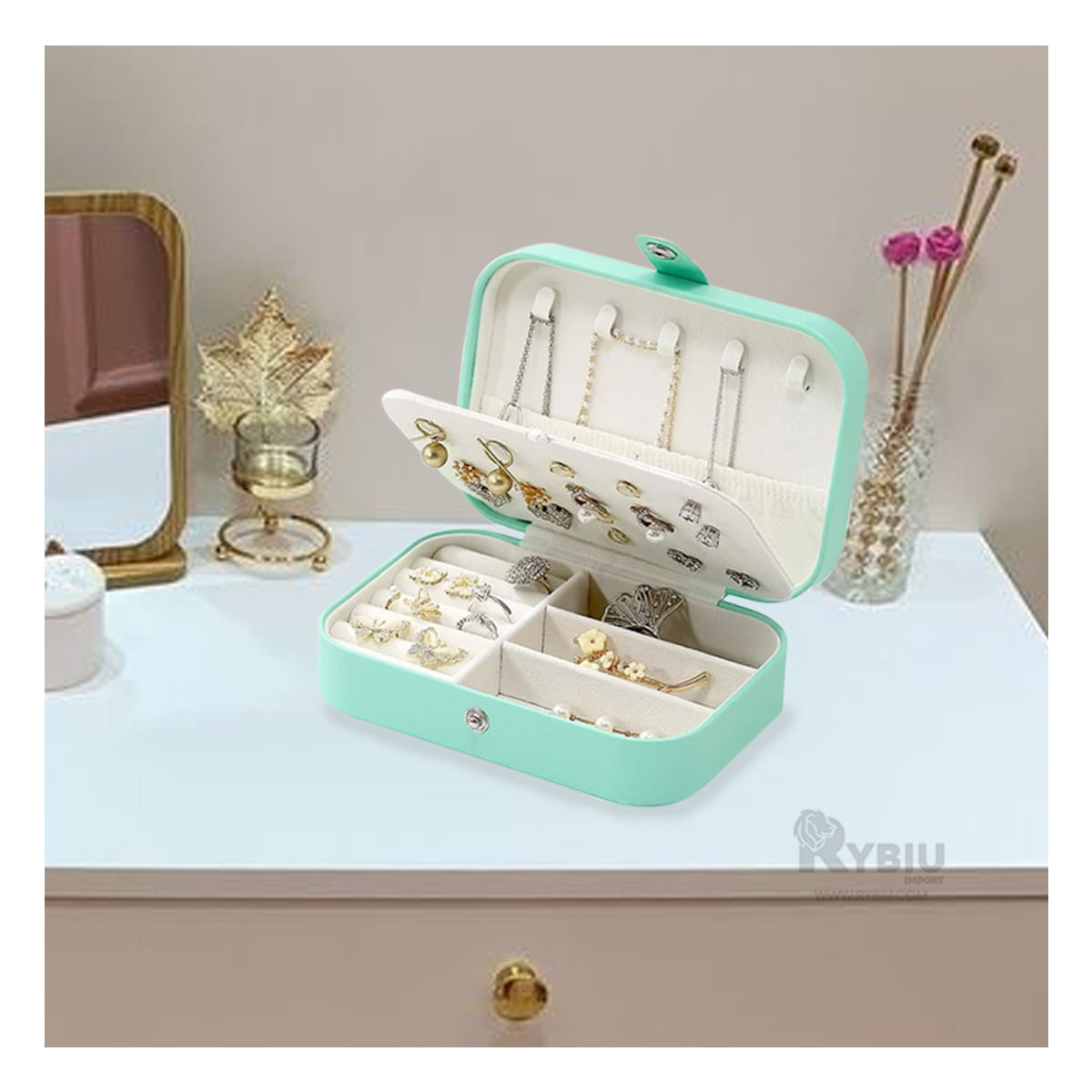 Joyero Funcional de Color Verde Agua Y+Papel de Regalo