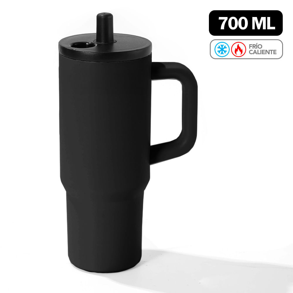 Vaso Térmico de Acero Inoxidable con Sorbete 700 ML Negro Y84