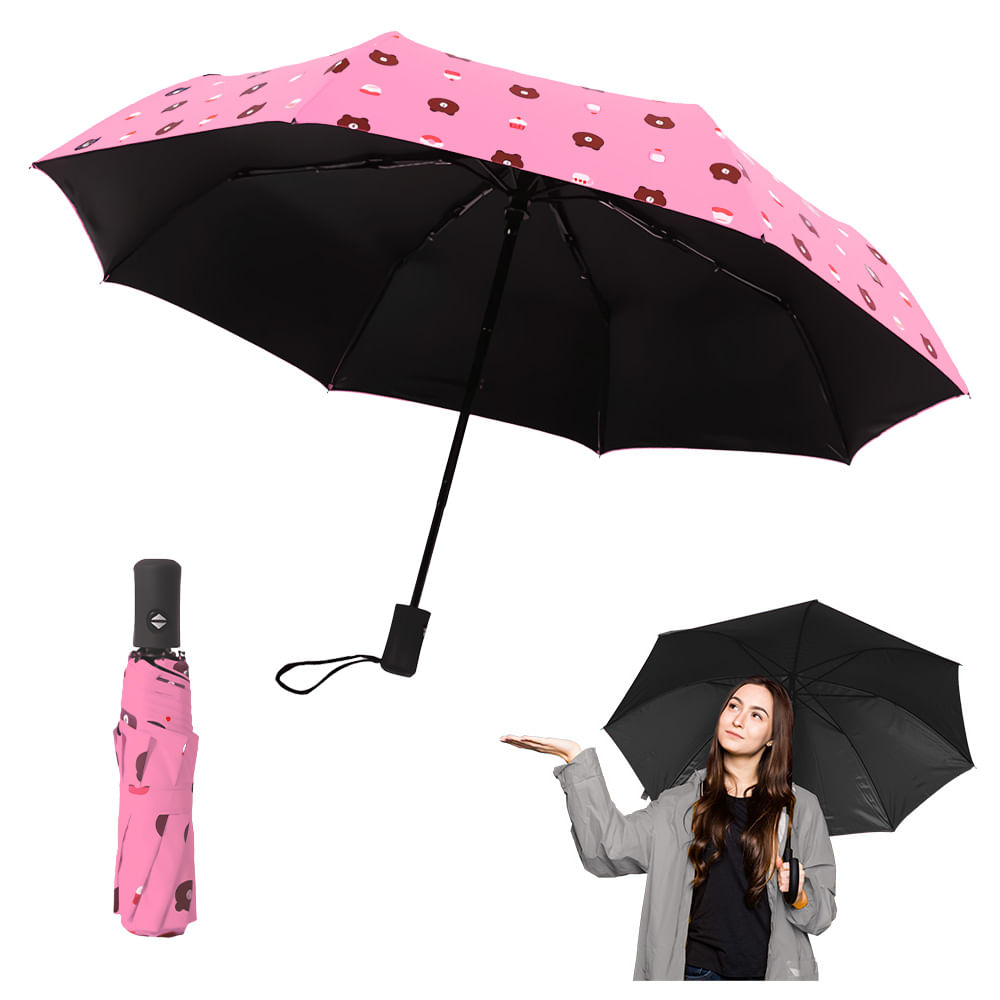 Paraguas Plegable con Protección UV Sombrilla de Mano Diseño Osito Rosado KL5